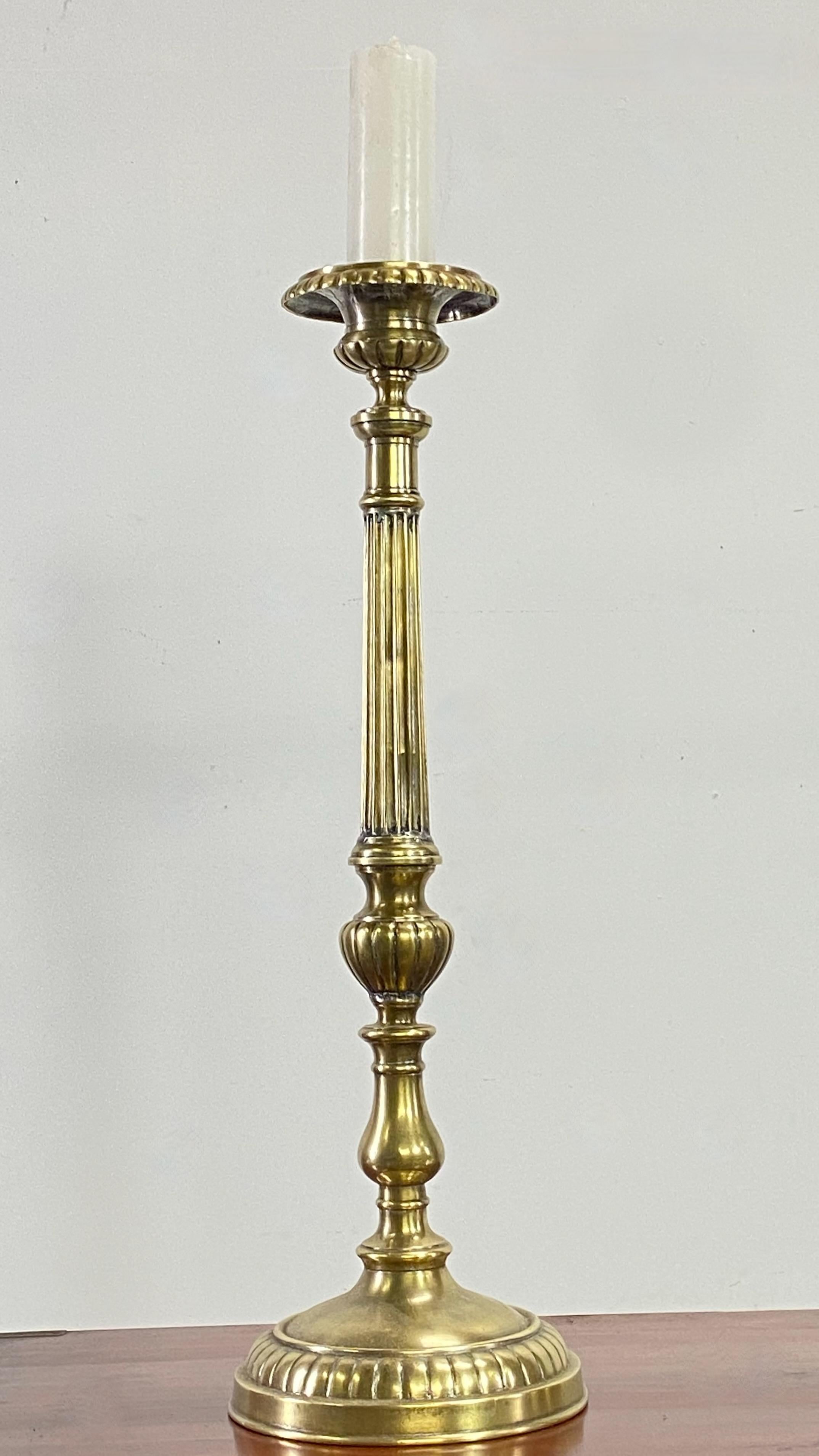 Pair of Early 19th Century European Brass Candlesticks, circa 1840 For Sale 1