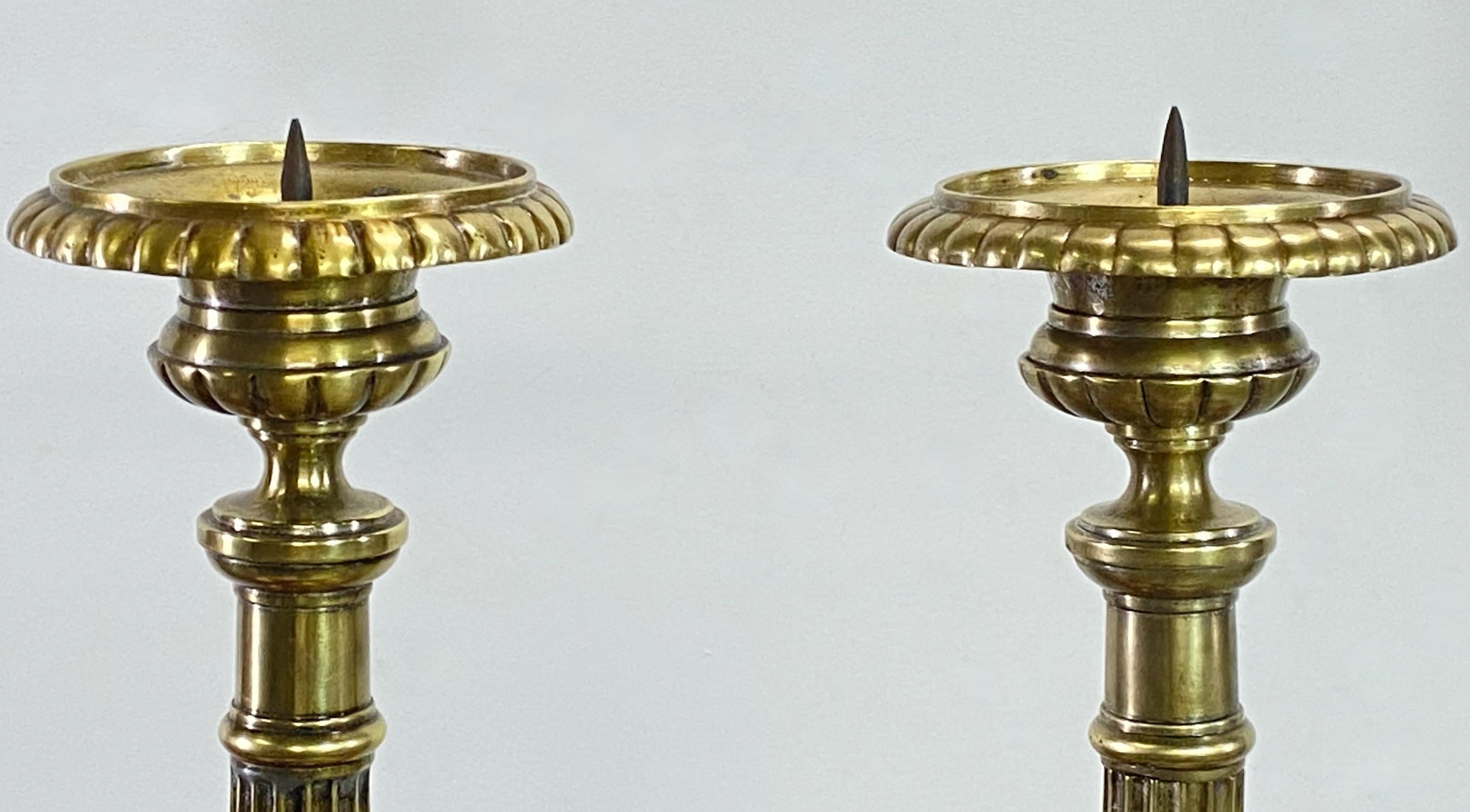 Pair of Early 19th Century European Brass Candlesticks, circa 1840 For Sale 4