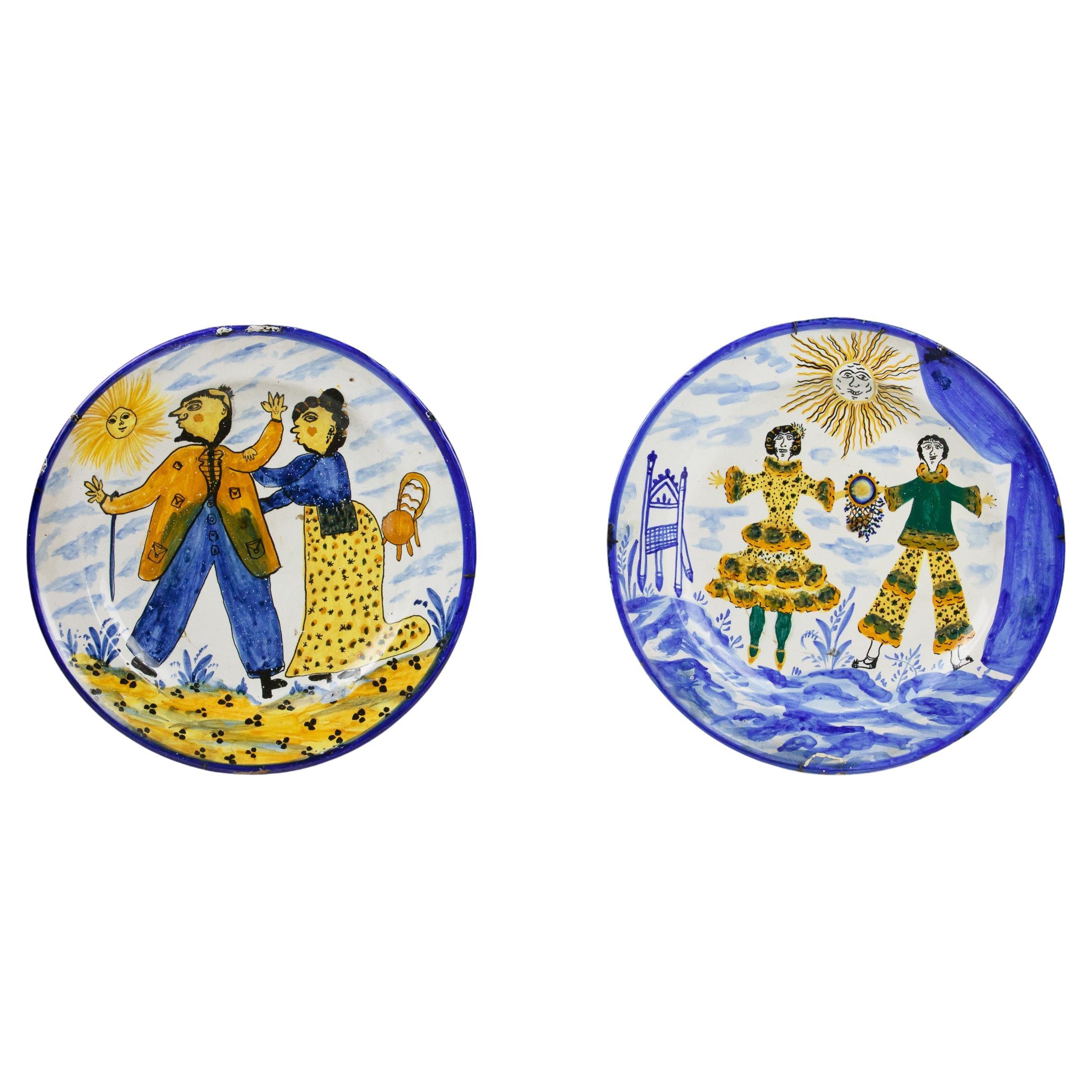Pair of Early 19th Century Faience Marriage Plates