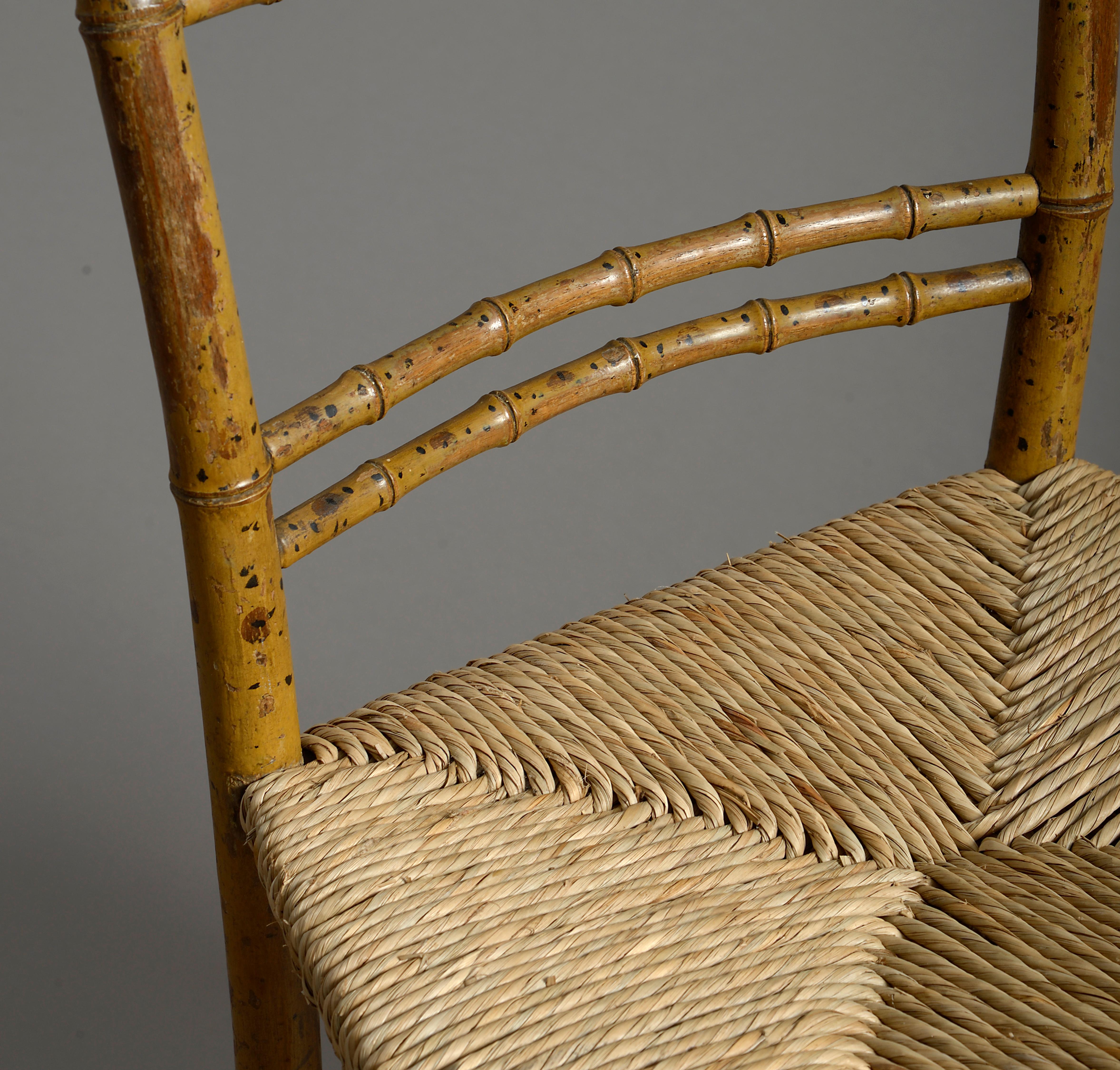 English Pair of Early 19th Century Faux Bamboo Bedroom Chairs