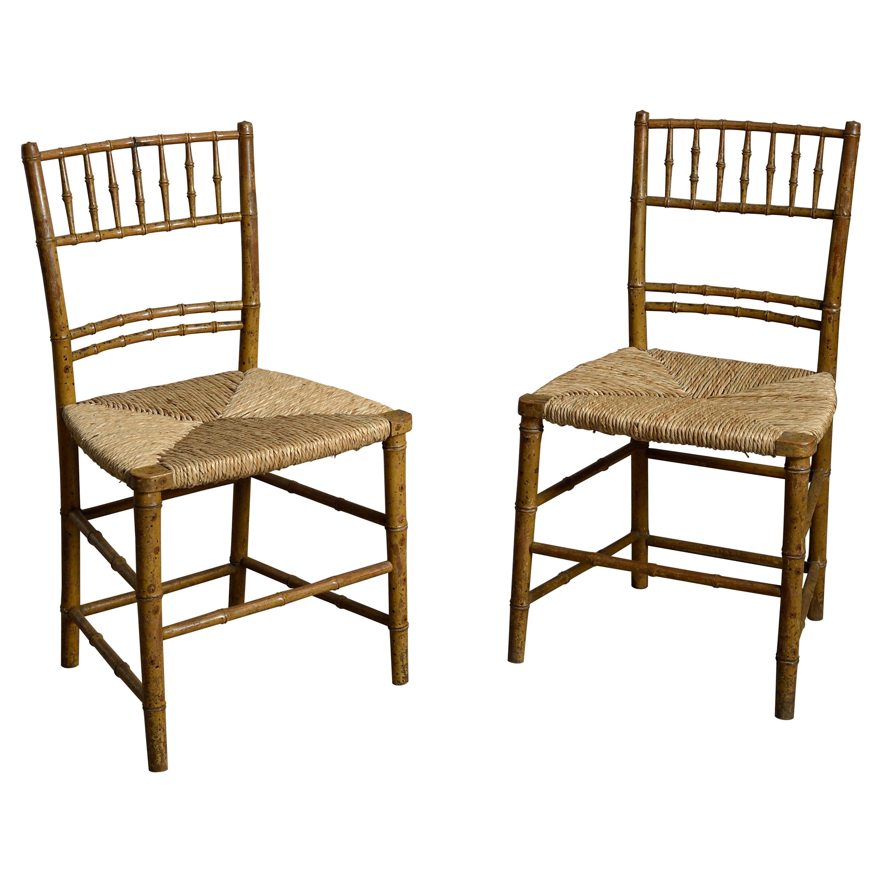 Pair of Early 19th Century Faux Bamboo Bedroom Chairs