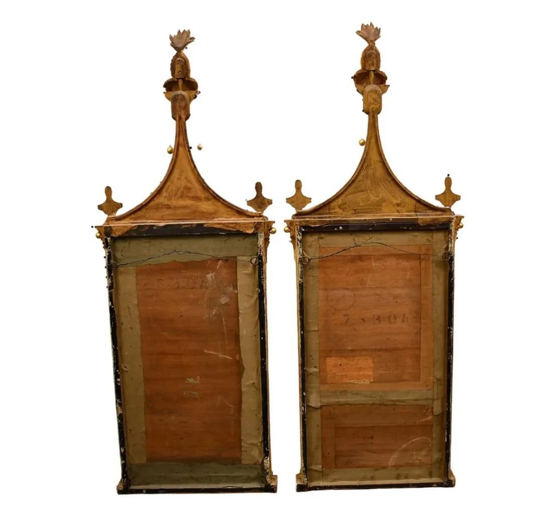 Giltwood Pair of Early 19th Century Federal Hepplewhite Mirrors with Pineapple Finals For Sale