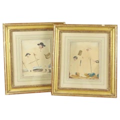 Pair of Early 19th Century Figural Watercolor Pinpricks