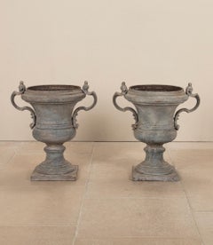 Pair of Early 19th Century French Cast Iron Campana Urns