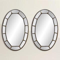 Pair of Early 19th Century French Charles X Oval Leaded Mirrors