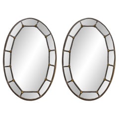 Pair of Early 19th Century French Charles X Oval Leaded Mirrors