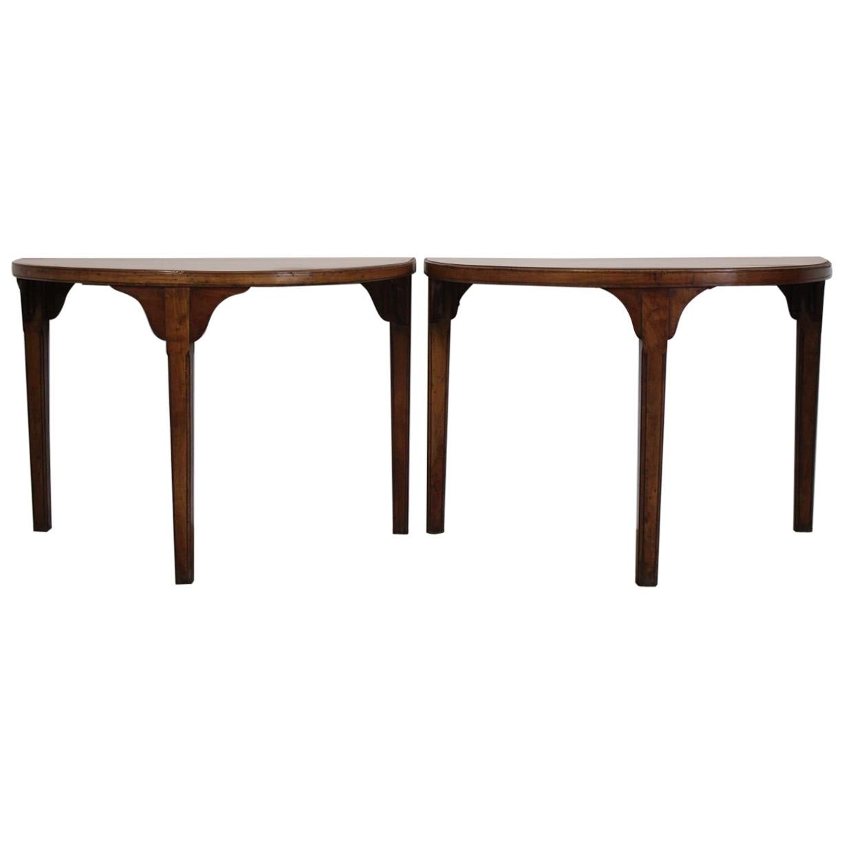Pair of Early 19th Century French Cherrywood Demilune Tables For Sale