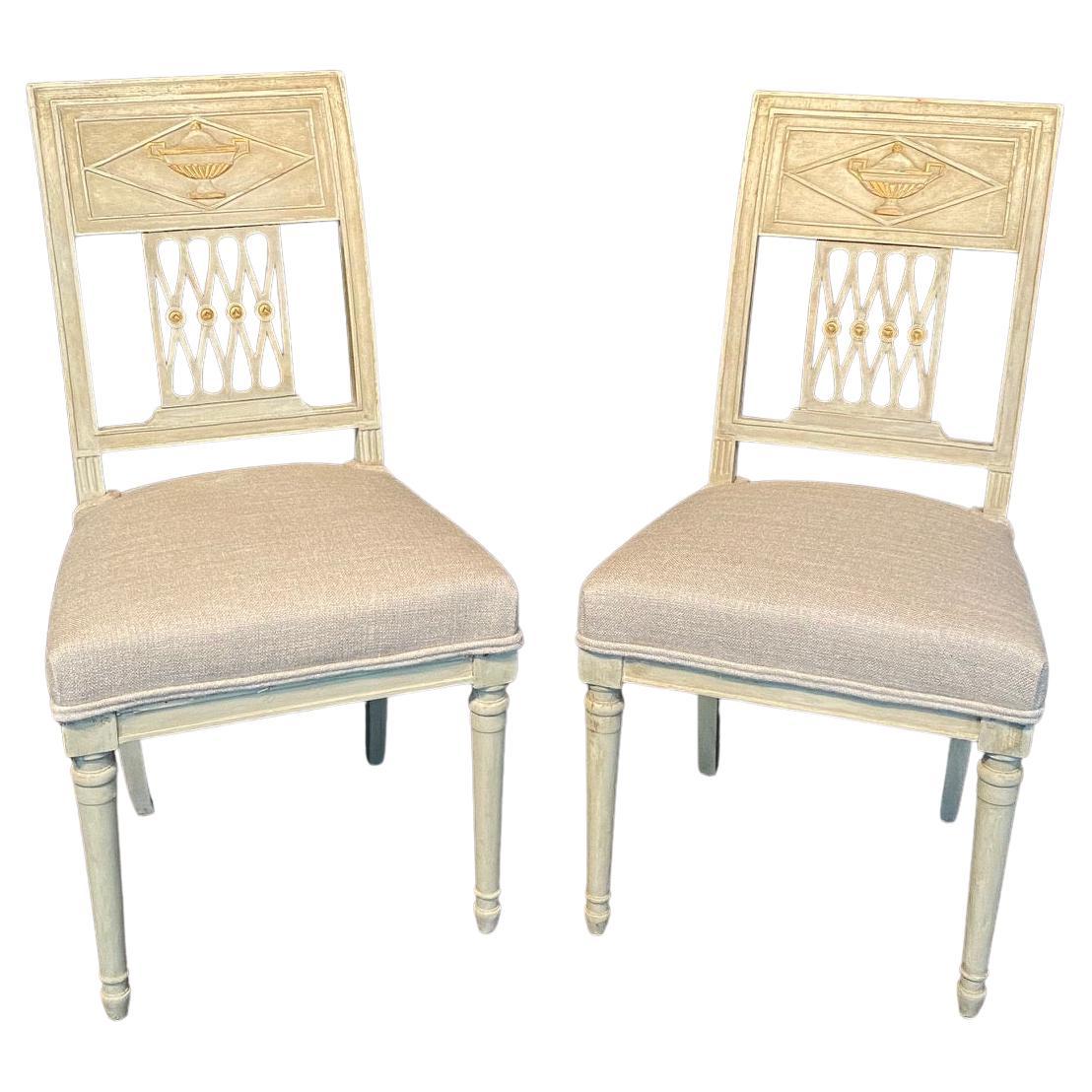 Pair of Early 19th Century French Directoire Period Painted Side Chairs For Sale
