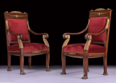 Coppia di poltrone impero francesi del primo Ottocento alla maniera di Jacob Desmalter