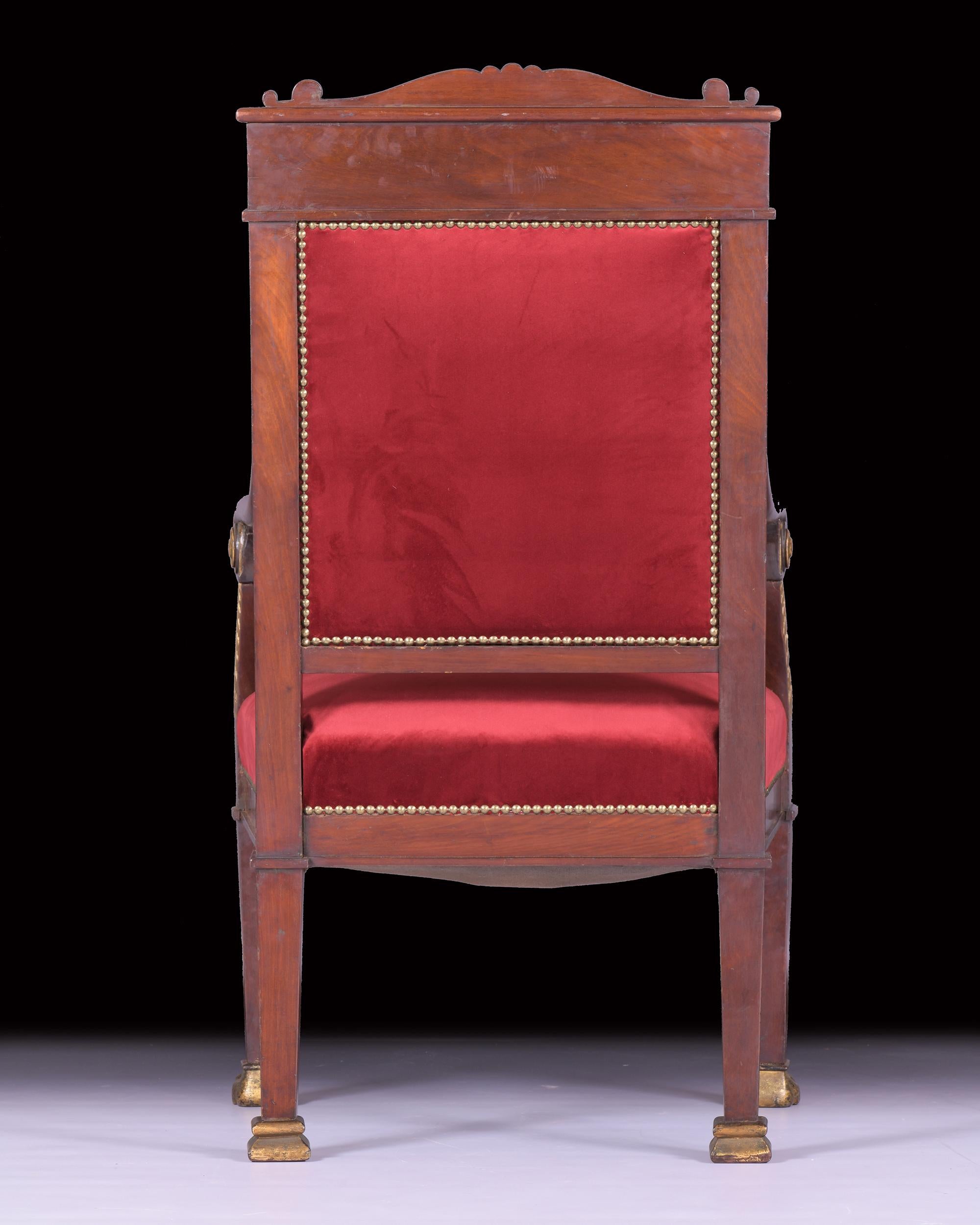 Mahogany Pair Of Early 19th C French Empire Armchairs In The Manner Of Jacob-Desmalter For Sale