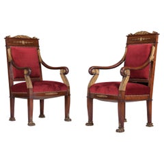 Antique Pair Of Early 19th C French Empire Armchairs In The Manner Of Jacob-Desmalter