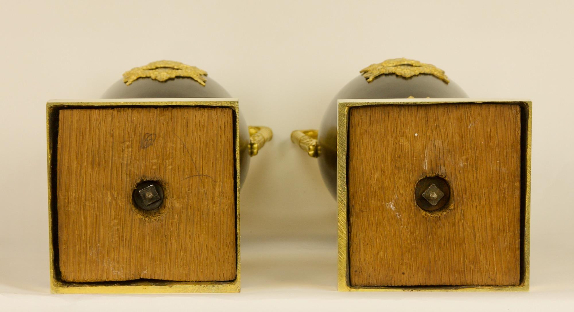 Pair of Early 19th Century French Empire Gilt and Patinated Bronze Amphora Vases 12