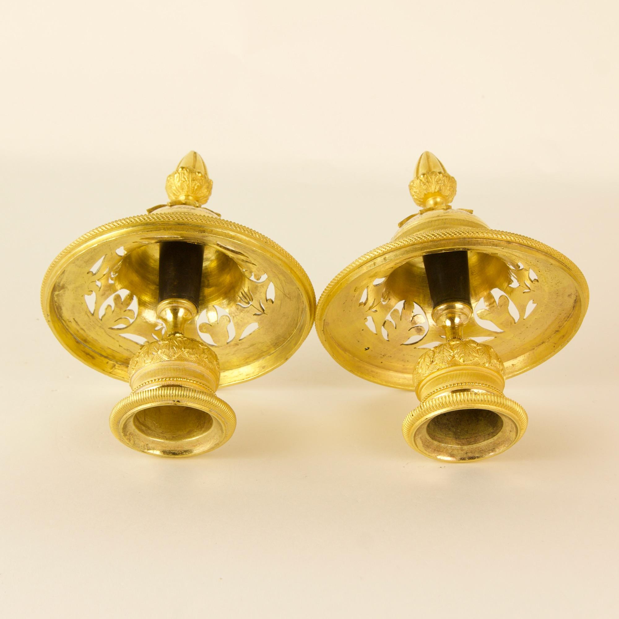 Pair of Early 19th Century French Empire Gilt and Patinated Bronze Cassolettes 15