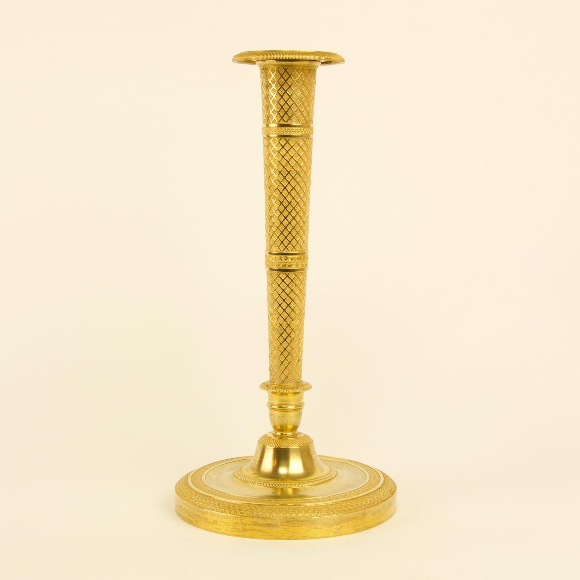 Pair of Early 19th Century French Empire Gilt Bronze Candlesticks after C. Galle For Sale 1