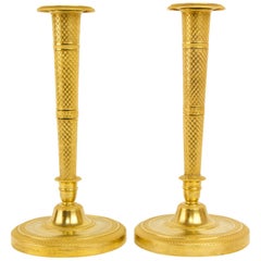 Pair of Early 19th Century French Empire Gilt Bronze Candlesticks after C. Galle