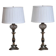 Pair of Early 19th Century French Empire Lamps with Cut Glass Fonts