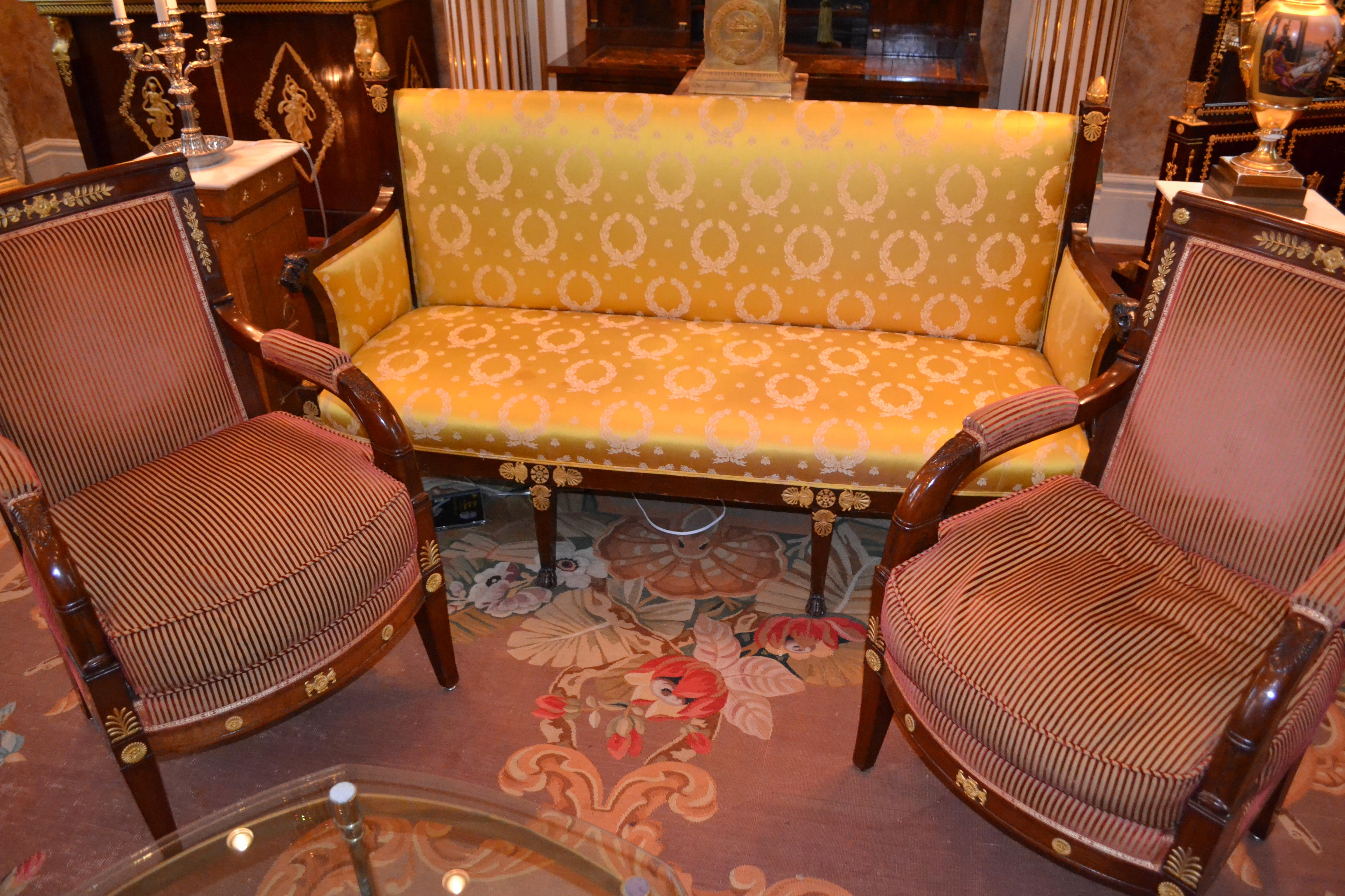 Pair of Early 19th Century French Empire Mahogany Armchairs called 