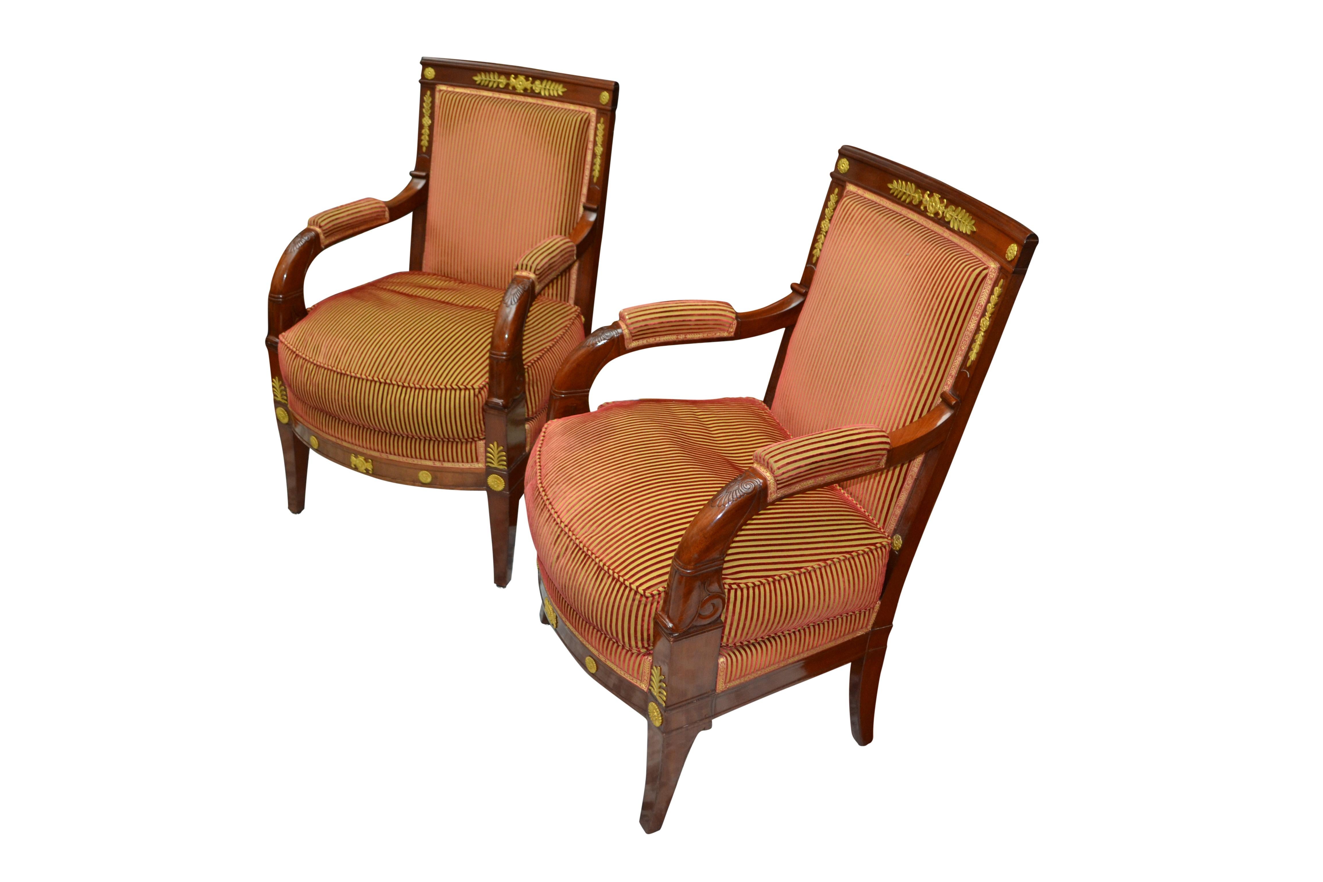 Pair of Early 19th Century French Empire Mahogany Armchairs called 