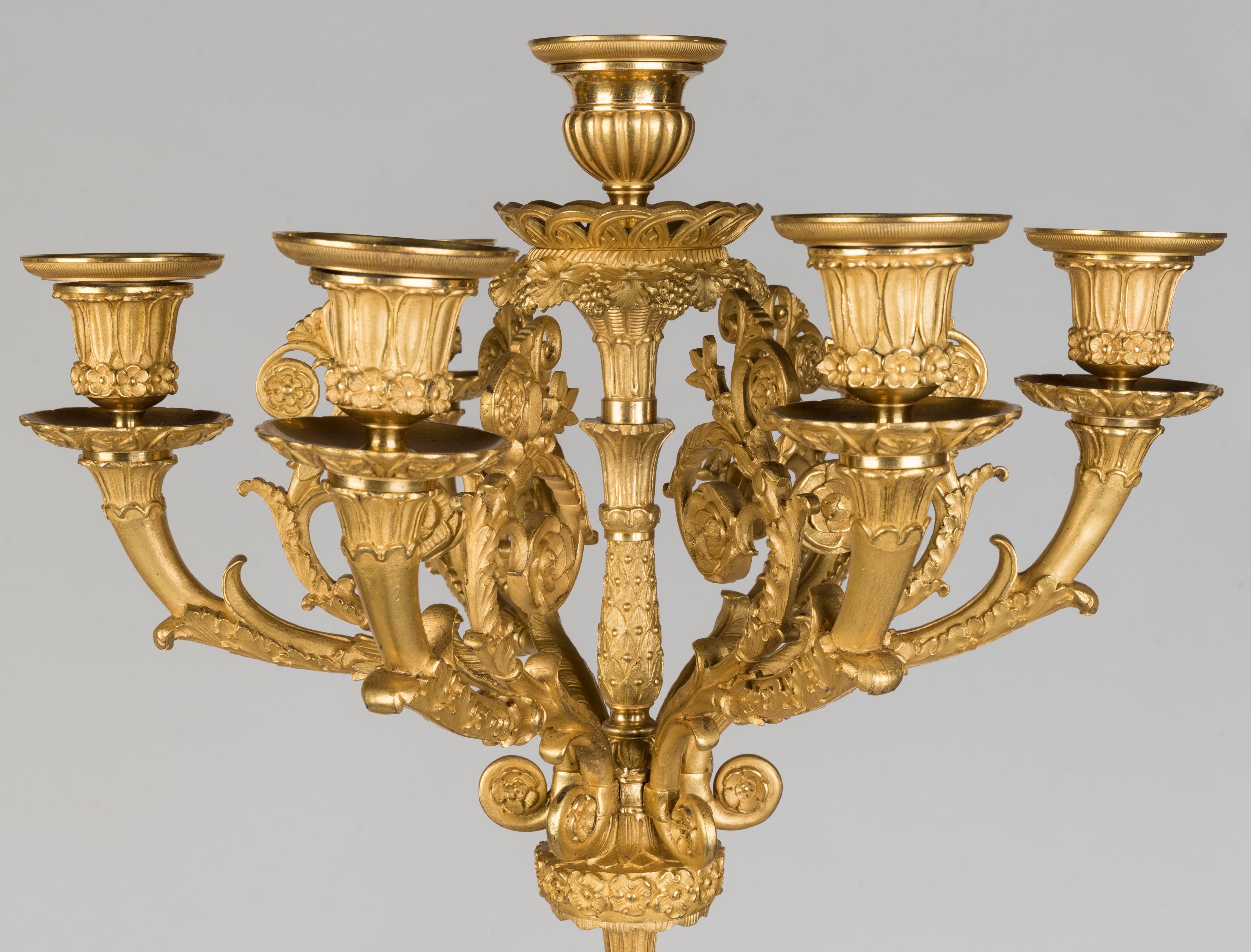 Paire de candélabres en bronze doré à la flamme du début du 19e siècle Bon état - En vente à London, GB