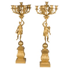Antique Pair of Early 19th Century French Fire-Gilded Ormolu Candelabra