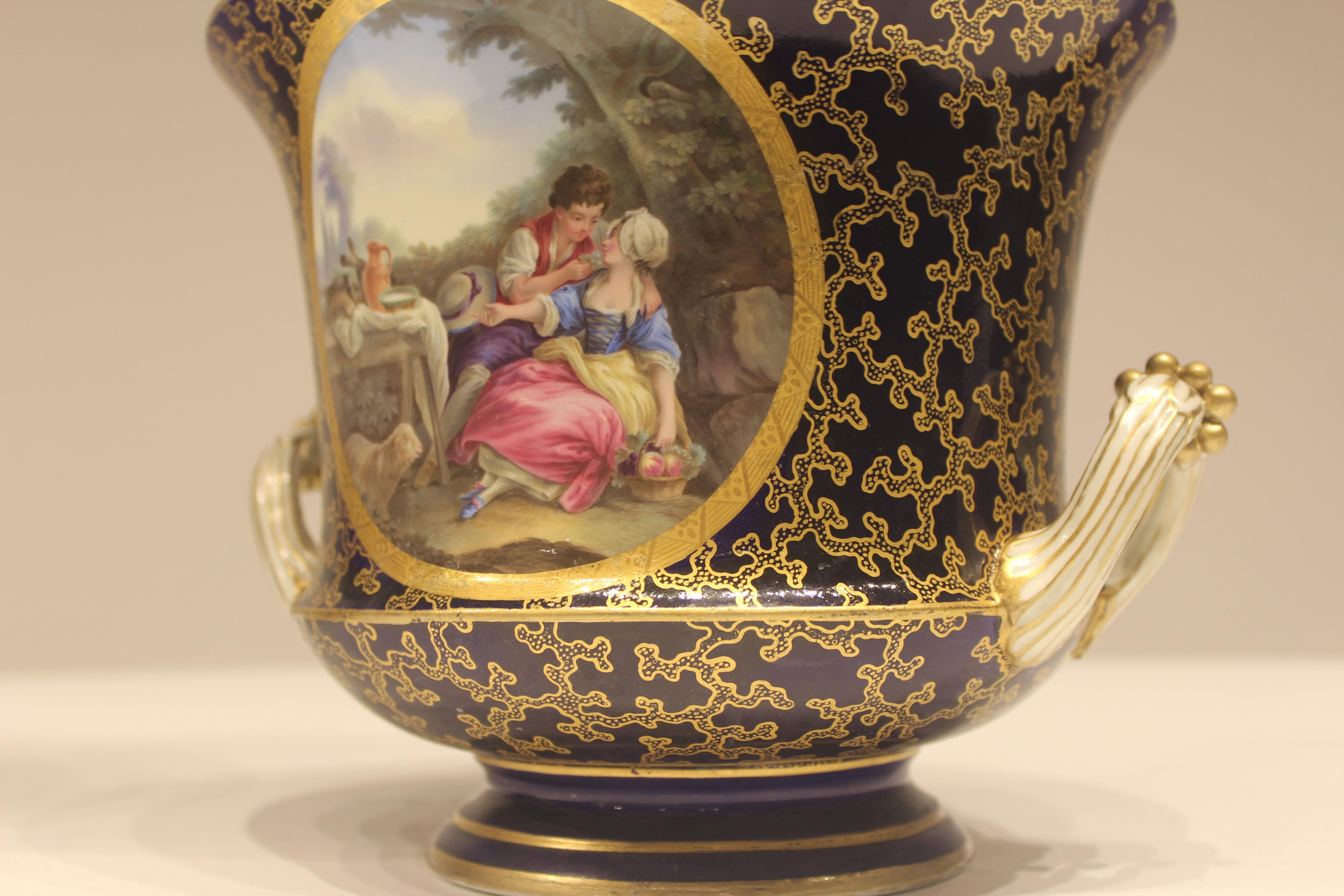 Pair of early 19th Century French Hand Painted Serves Cache Pot For Sale 5