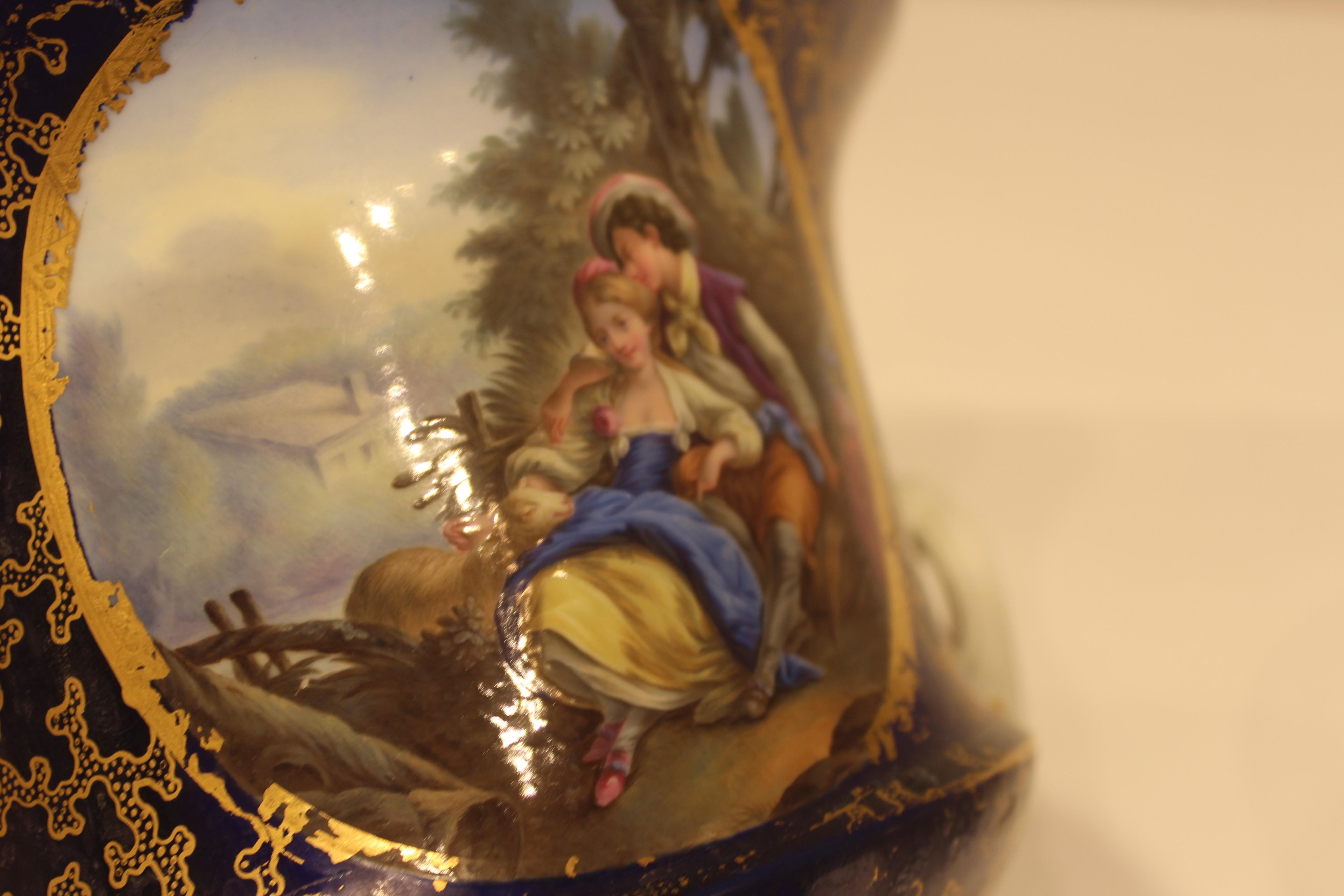 Pair of early 19th Century French Hand Painted Serves Cache Pot For Sale 2