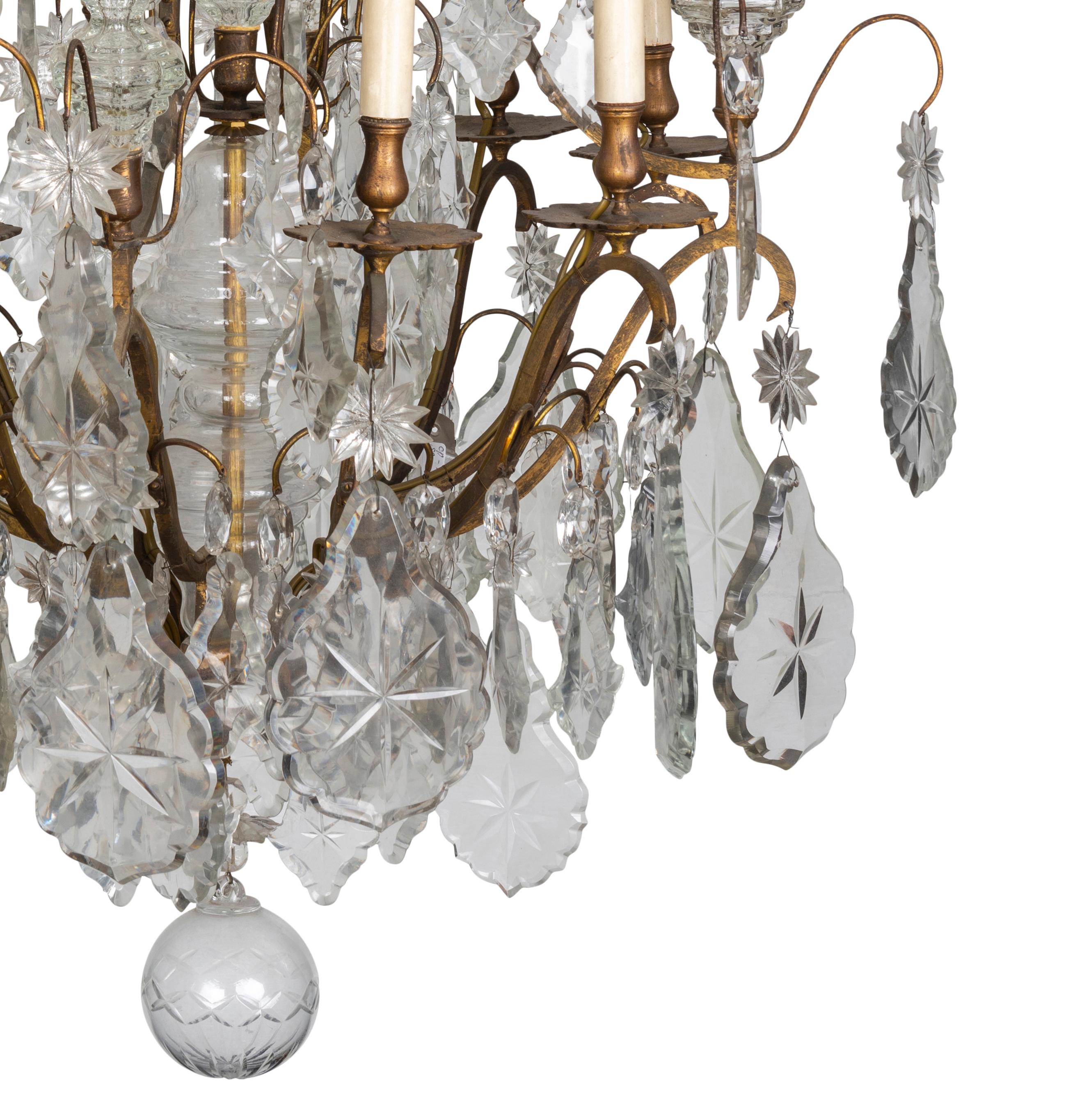 Regency A Pair of Early 19th Century French Louis XV Style Crystal & Ormolu Chandeliers For Sale