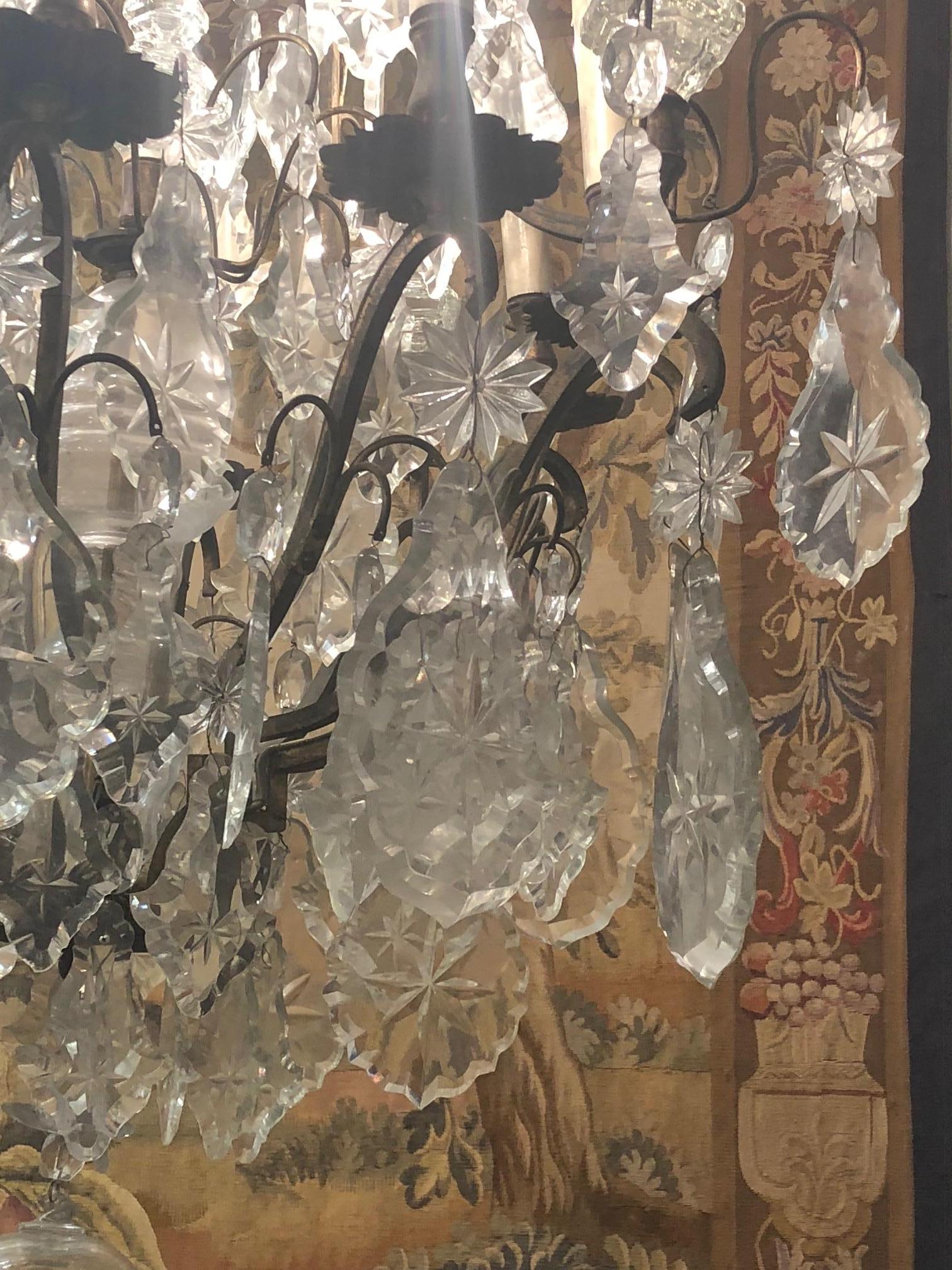 A Pair of Early 19th Century French Louis XV Style Crystal & Ormolu Chandeliers For Sale 1