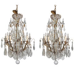 A Pair of Early 19th Century French Louis XV Style Crystal & Ormolu Chandeliers