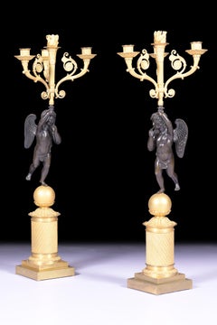 Pair of Early 19th Century French Ormolu & Bronze Empire Period Candelabra
