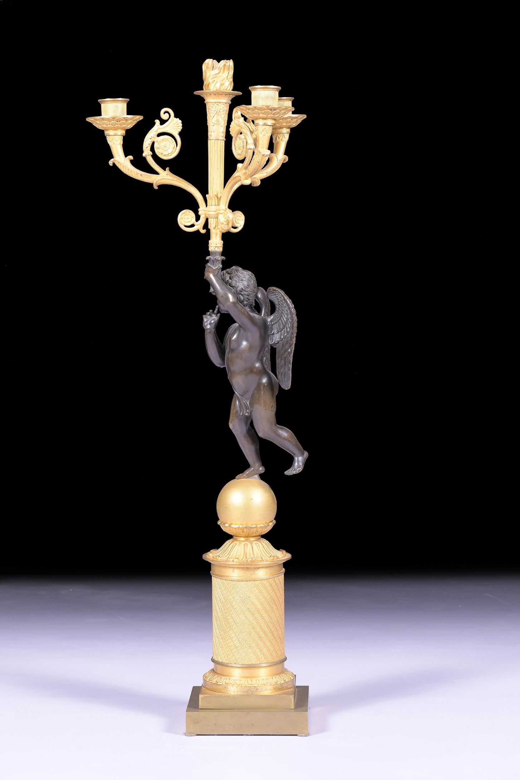 Pair of Early 19th Century French Ormolu & Bronze Empire Period Candelabra For Sale 1