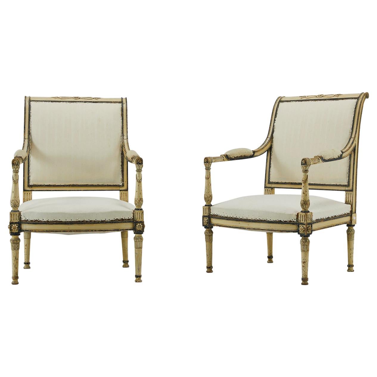 Pair of Early 19th Century French Painted Armchairs