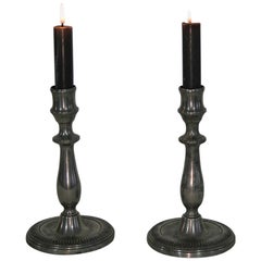 Antique Pair of Early 19th Century French Pewter Candleholders