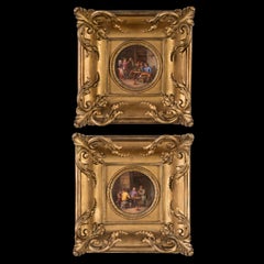 Pair of Early 19th Century French Porcelain Plaques with Tavern Scenes