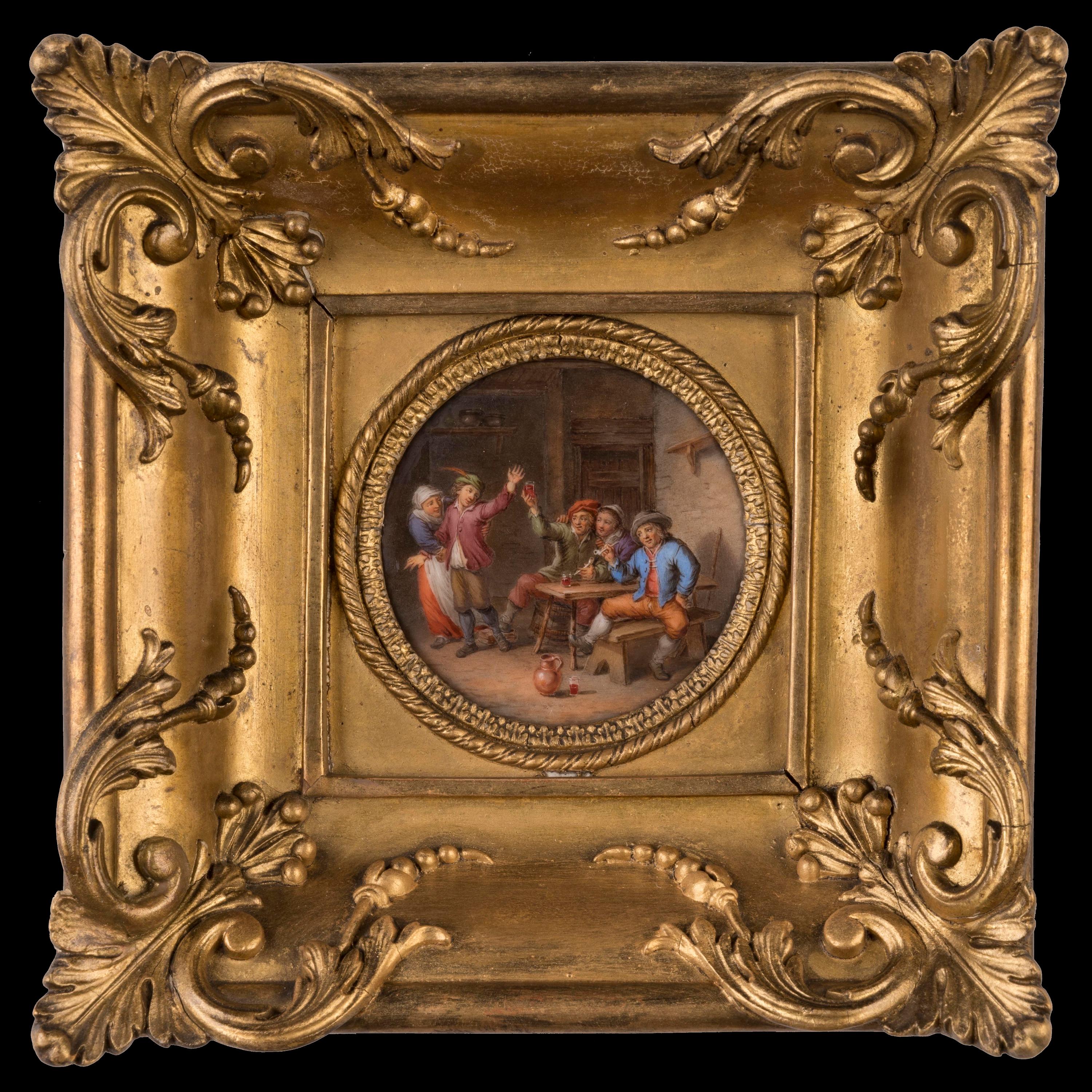 Français Paire de plaques en porcelaine française du début du 19e siècle avec scènes de taverne en vente