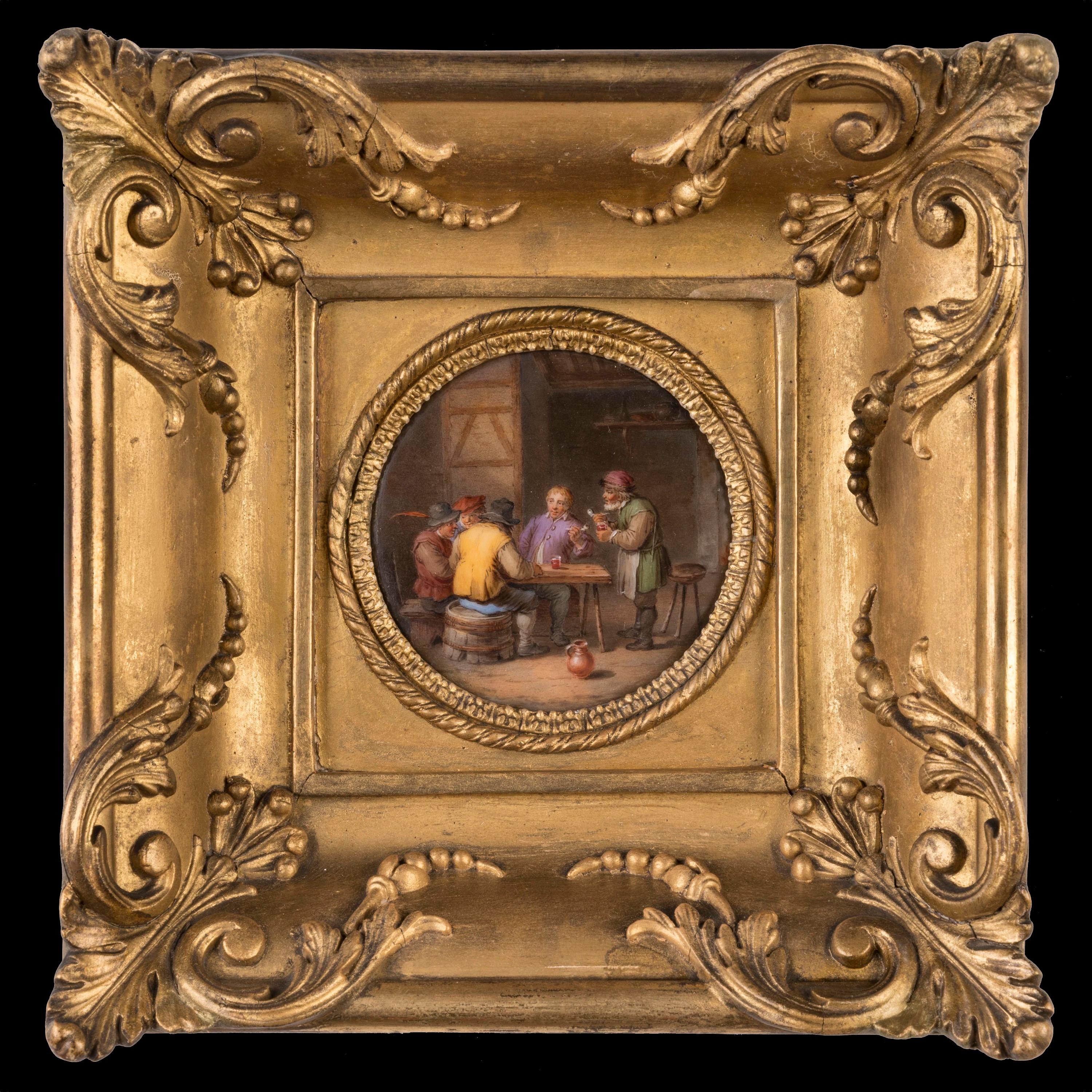 Paire de plaques en porcelaine française du début du 19e siècle avec scènes de taverne Bon état - En vente à London, GB
