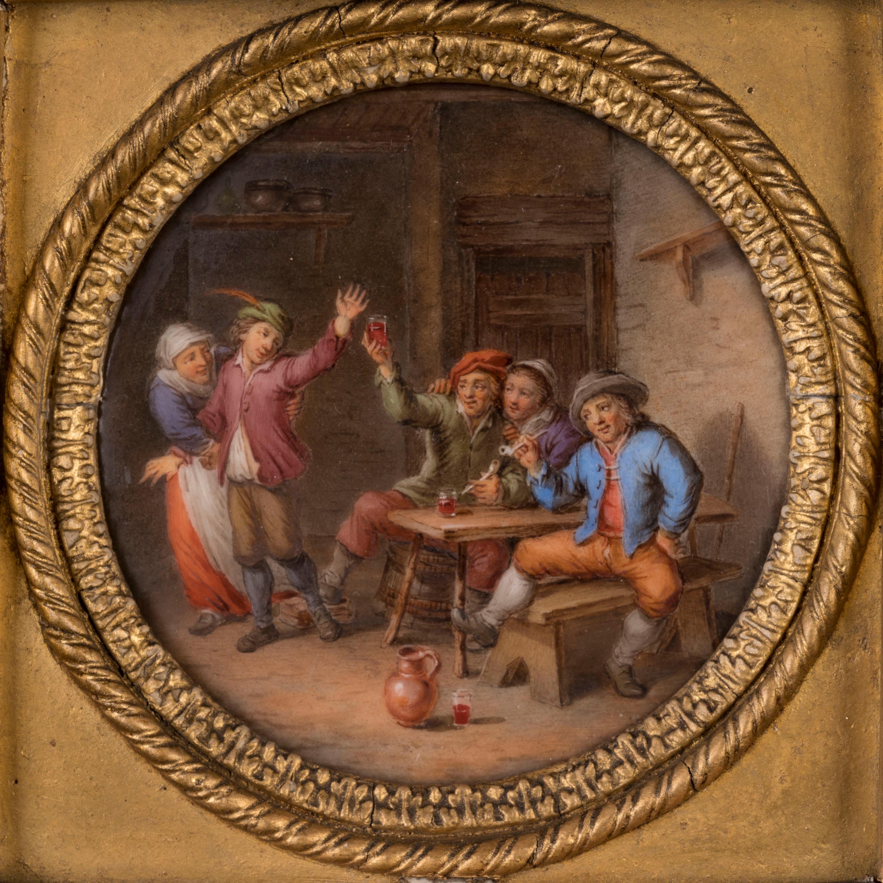 XIXe siècle Paire de plaques en porcelaine française du début du 19e siècle avec scènes de taverne en vente