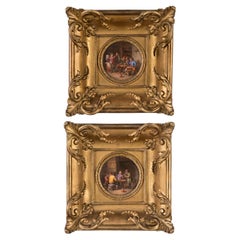 Paire de plaques en porcelaine française du début du 19e siècle avec scènes de taverne