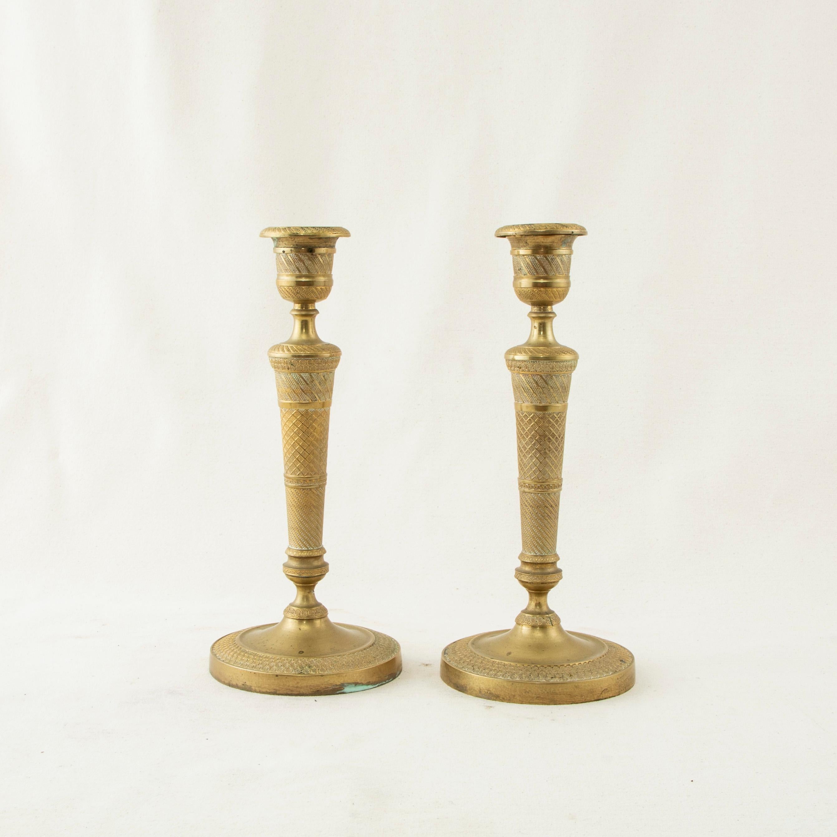 Pair of Early 19th Century French Restauration Period Bronze Candlesticks In Good Condition In Fayetteville, AR