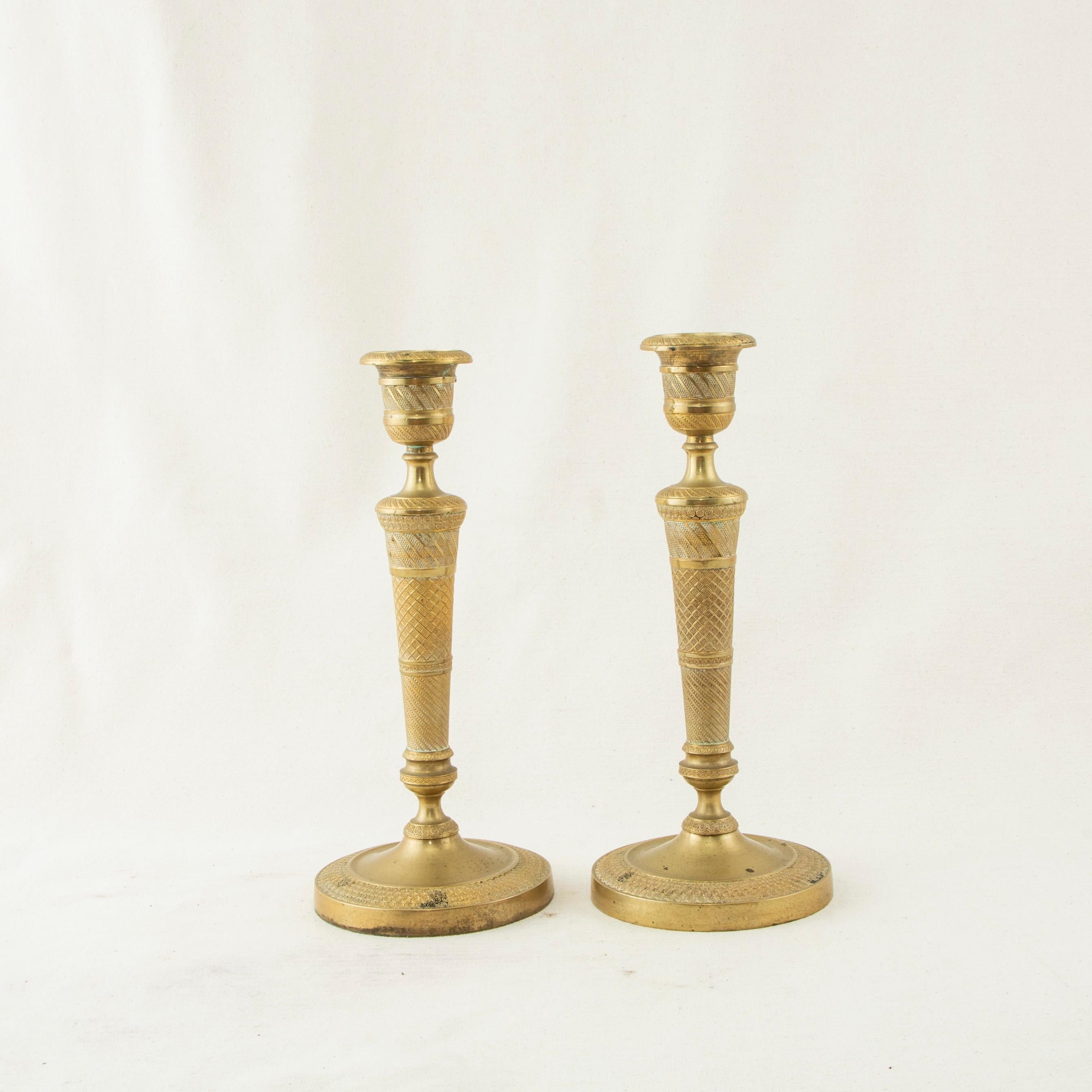 Pair of Early 19th Century French Restauration Period Bronze Candlesticks 1