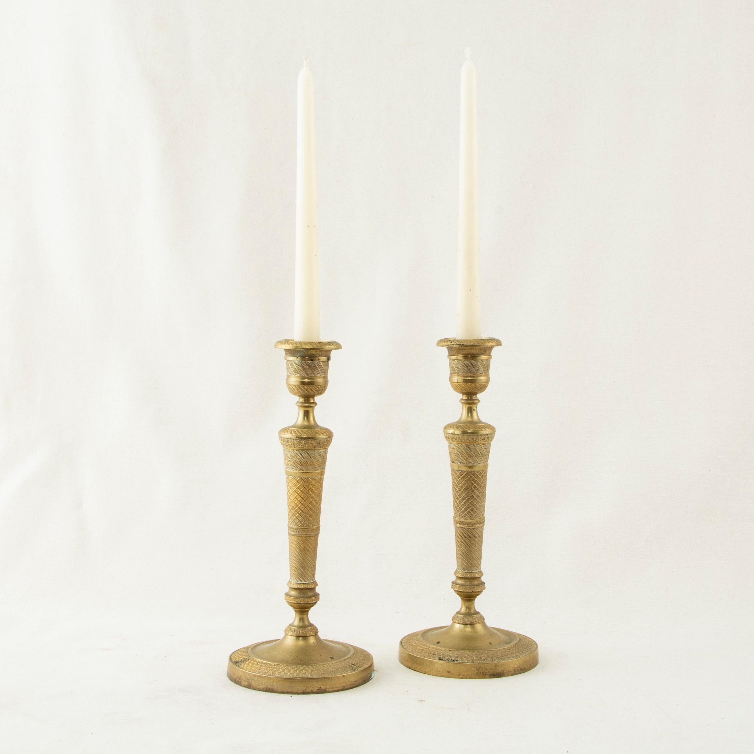 Pair of Early 19th Century French Restauration Period Bronze Candlesticks 2
