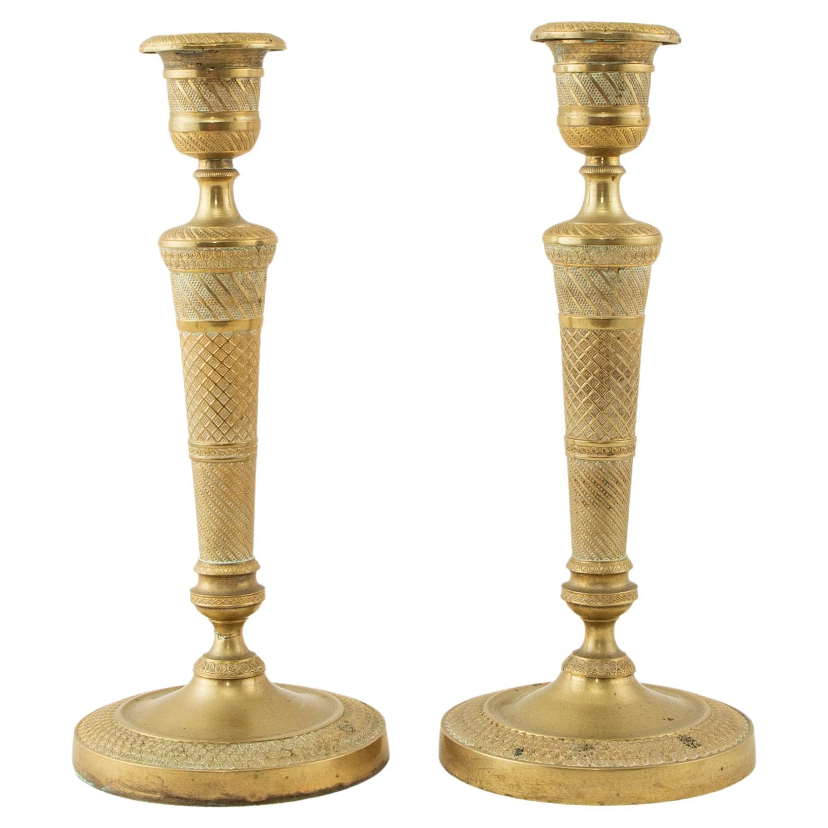 Pair of Early 19th Century French Restauration Period Bronze Candlesticks