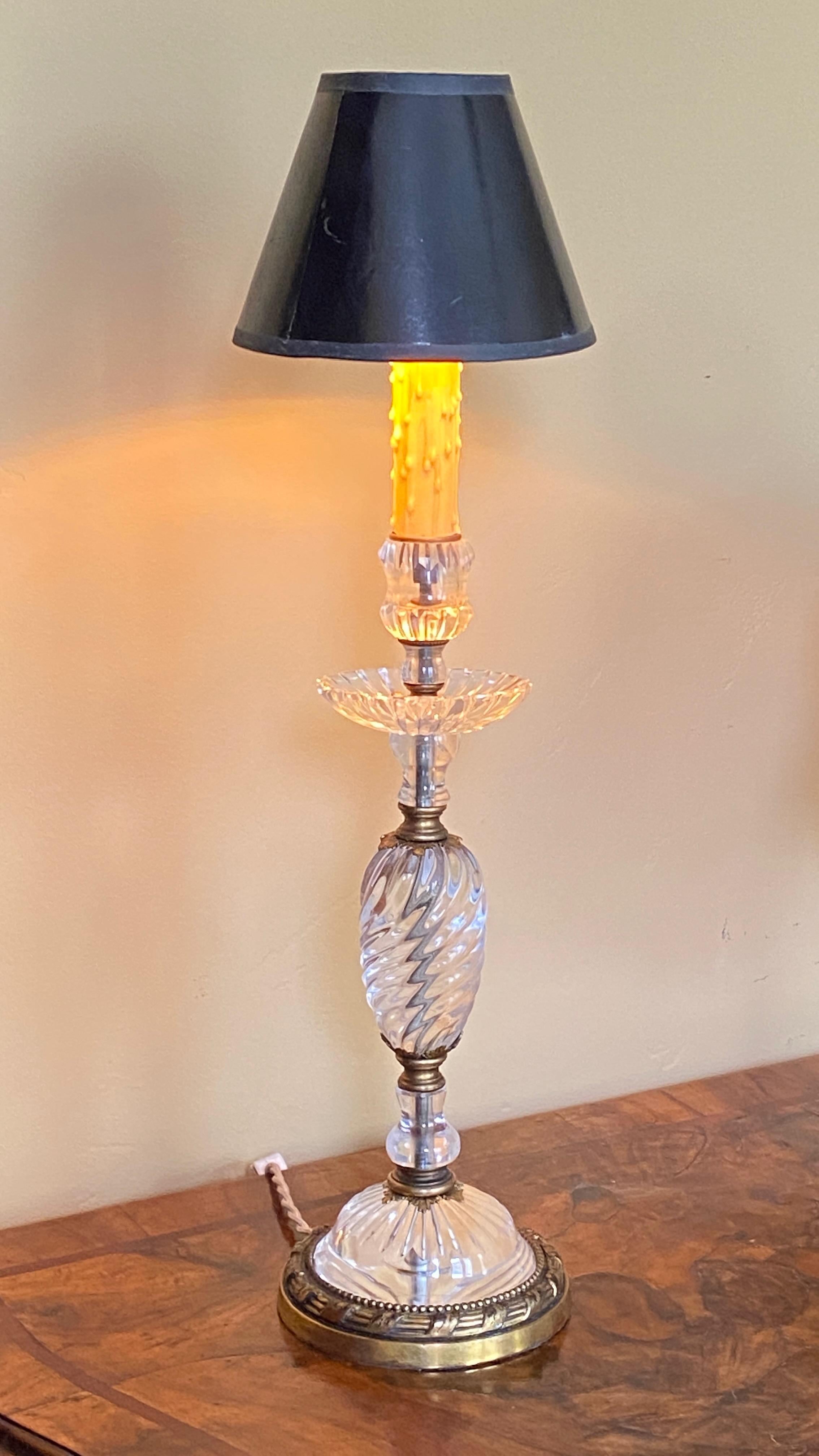 Pair of Early 19th Century French Rock Crystal Candle Stick Boudoir Lamps In Good Condition For Sale In San Francisco, CA