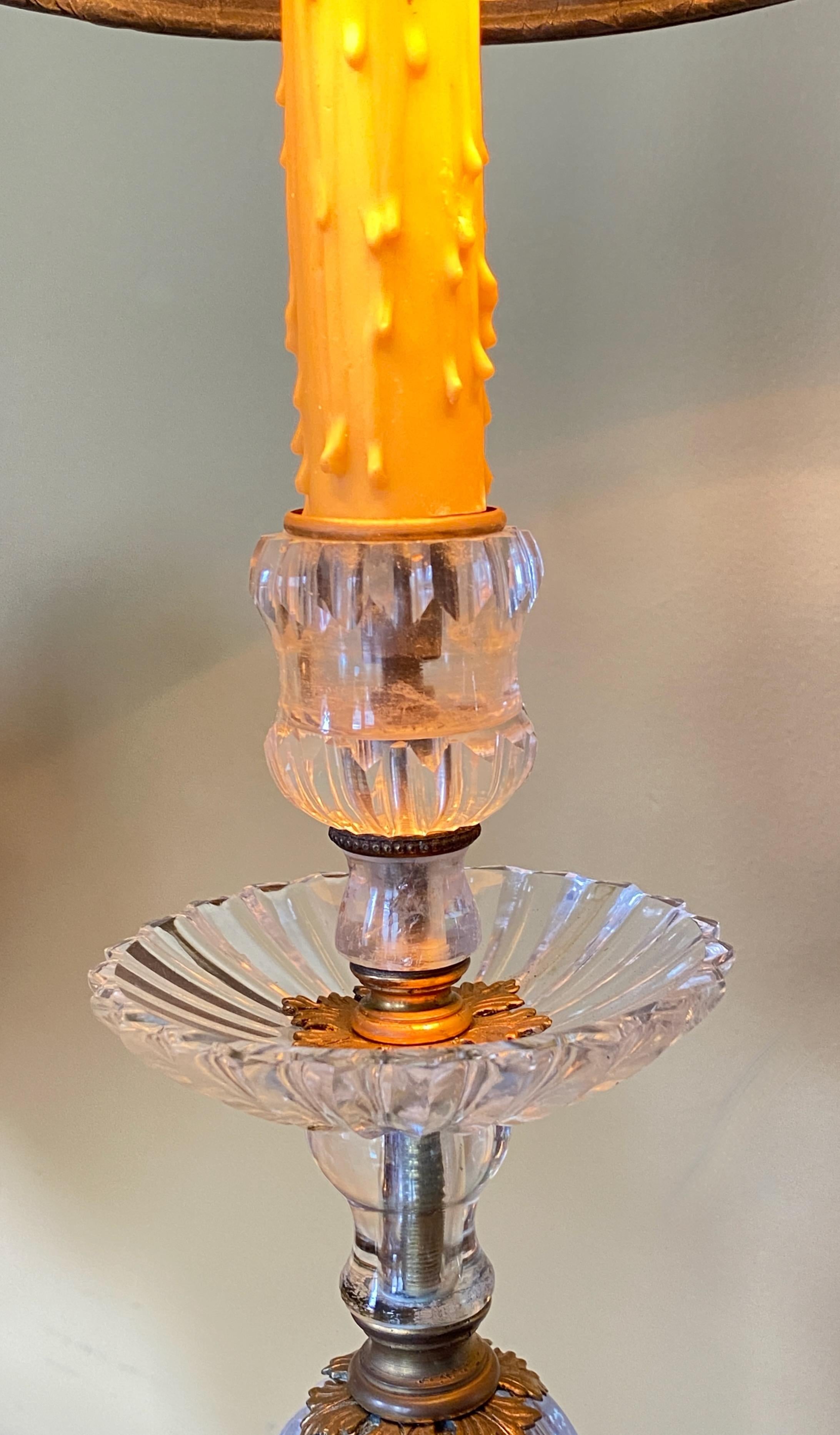 Pair of Early 19th Century French Rock Crystal Candle Stick Boudoir Lamps For Sale 9