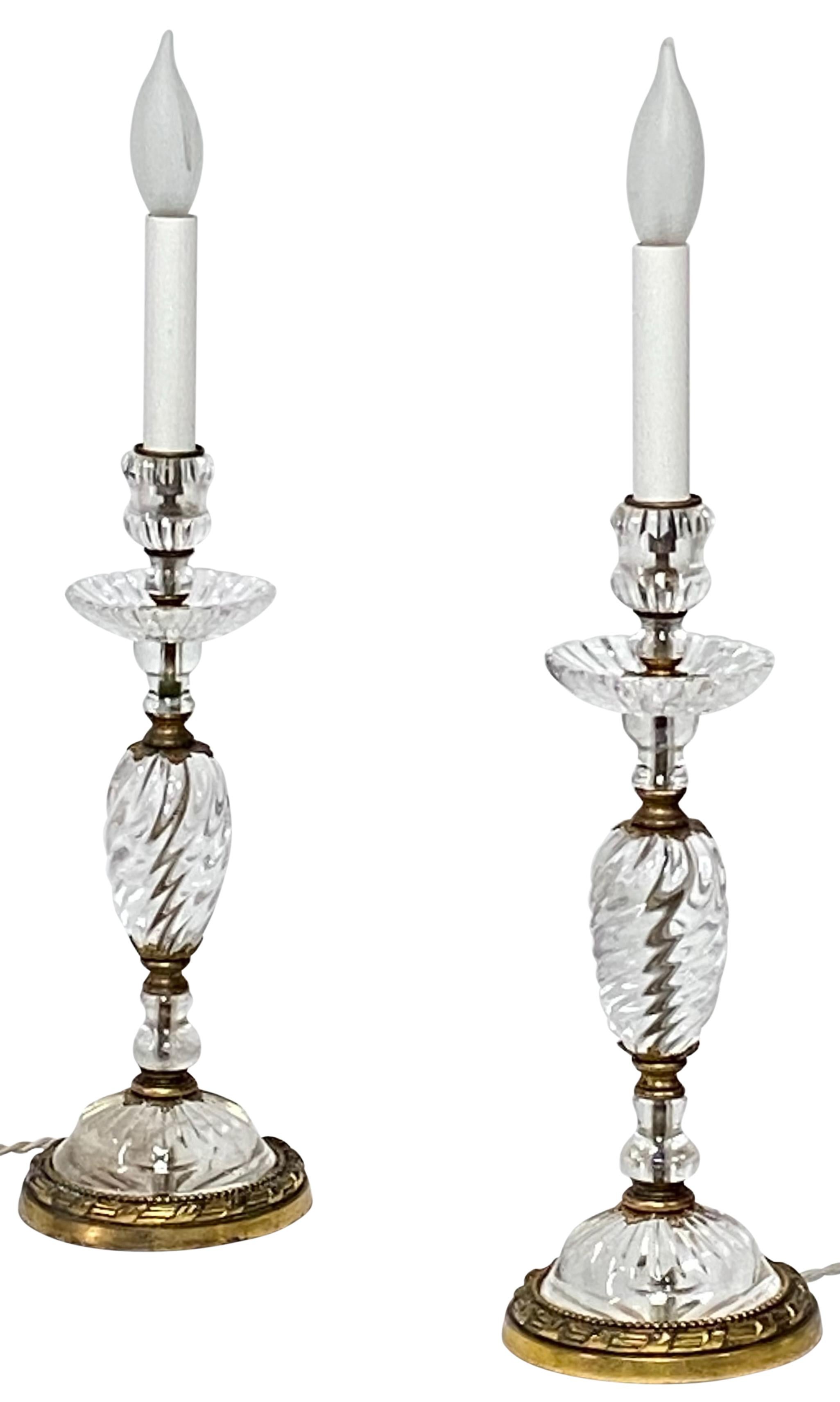 Pair of Early 19th Century French Rock Crystal Candle Stick Boudoir Lamps For Sale 1