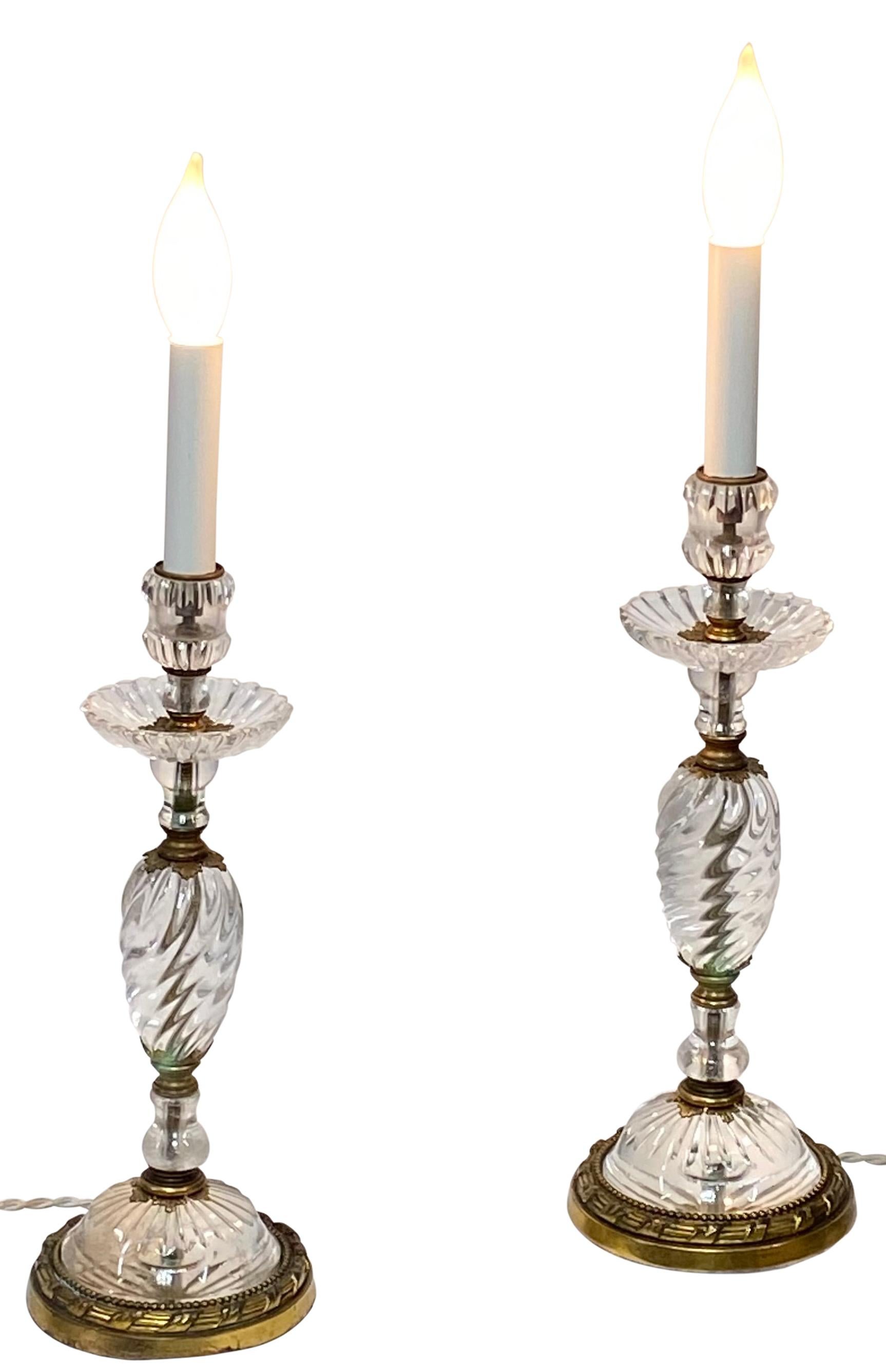 Pair of Early 19th Century French Rock Crystal Candle Stick Boudoir Lamps For Sale 2