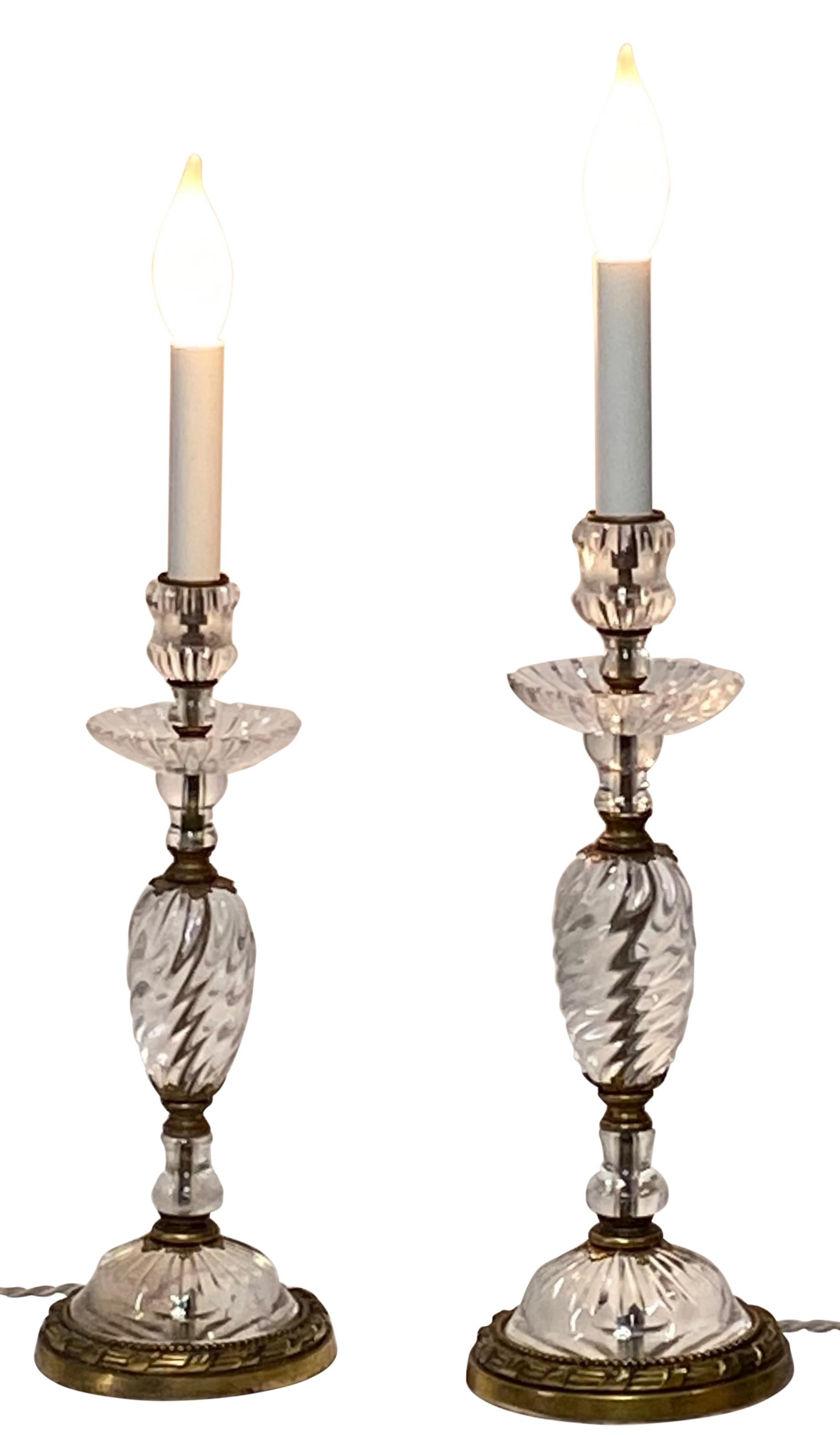 Pair of Early 19th Century French Rock Crystal Candle Stick Boudoir Lamps For Sale 3