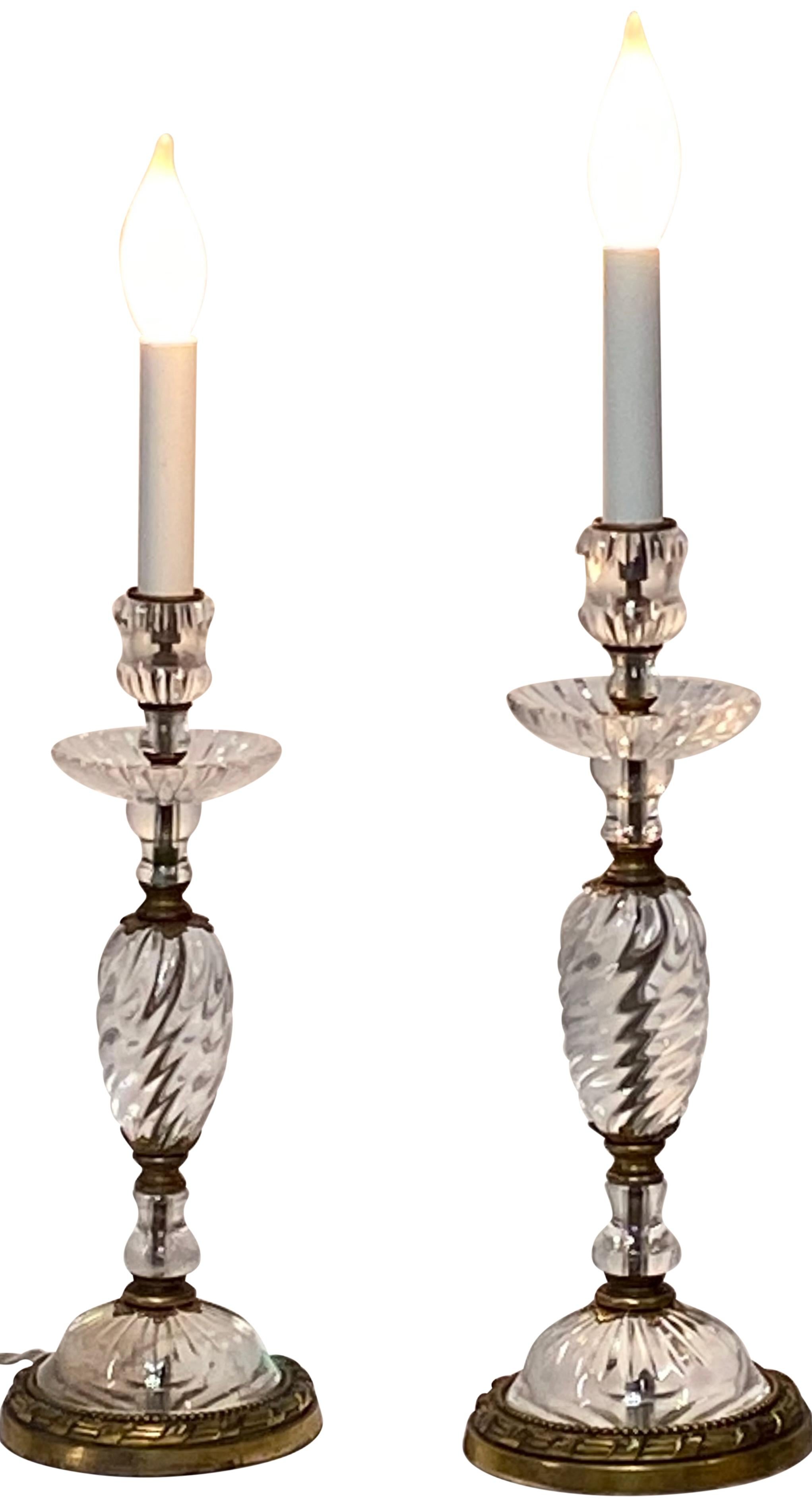 Pair of Early 19th Century French Rock Crystal Candle Stick Boudoir Lamps For Sale 4