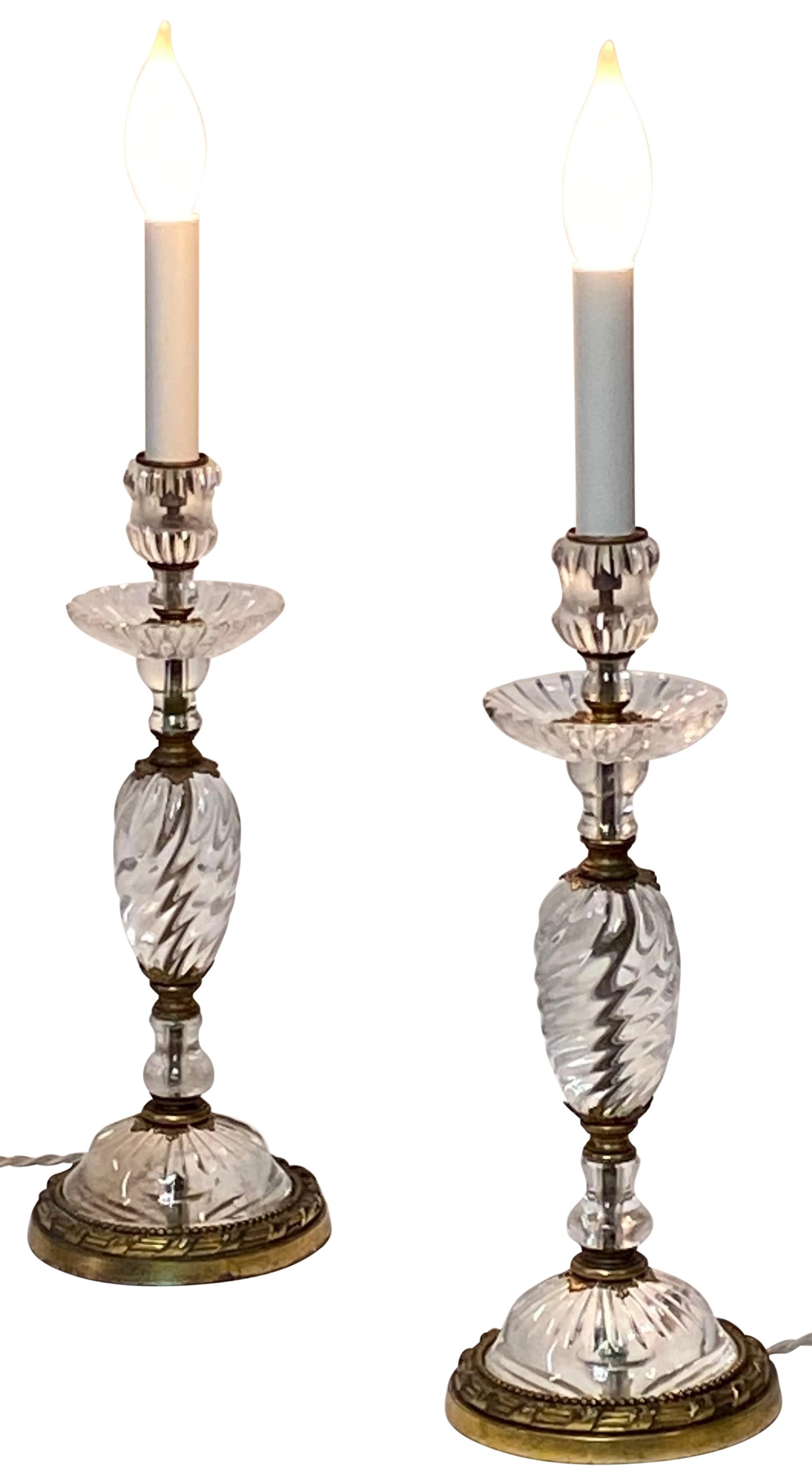 Pair of Early 19th Century French Rock Crystal Candle Stick Boudoir Lamps For Sale 5