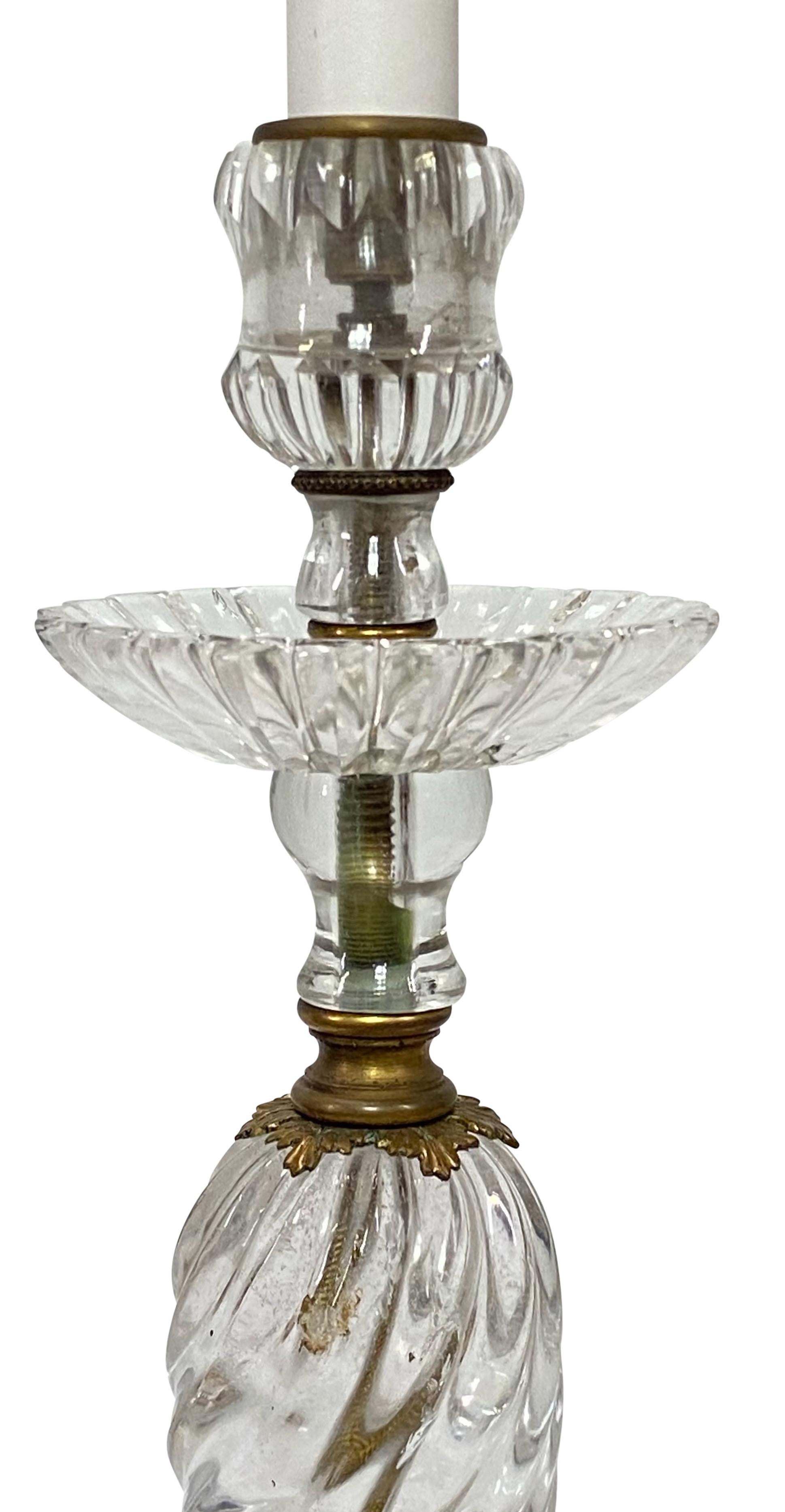 Pair of Early 19th Century French Rock Crystal Candle Stick Boudoir Lamps For Sale 6